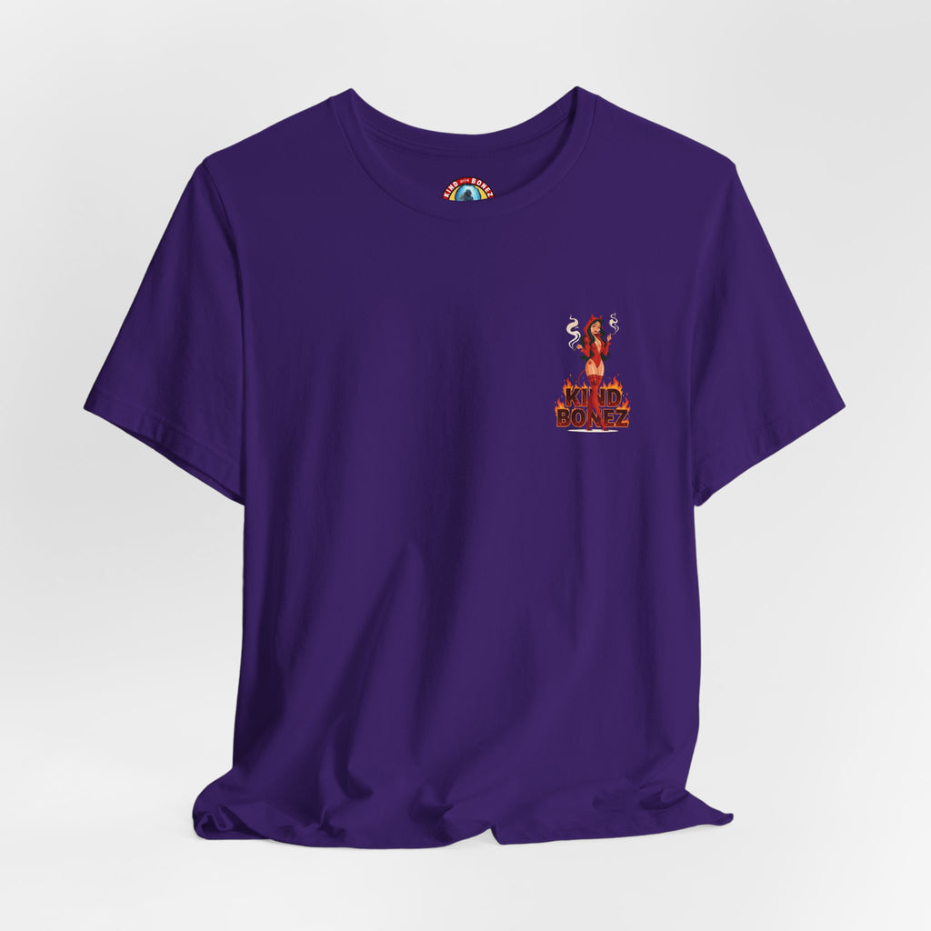 Burn With Me Soul Flame Tee — Retro Pinup Devil Girl Graphic T-Shirt