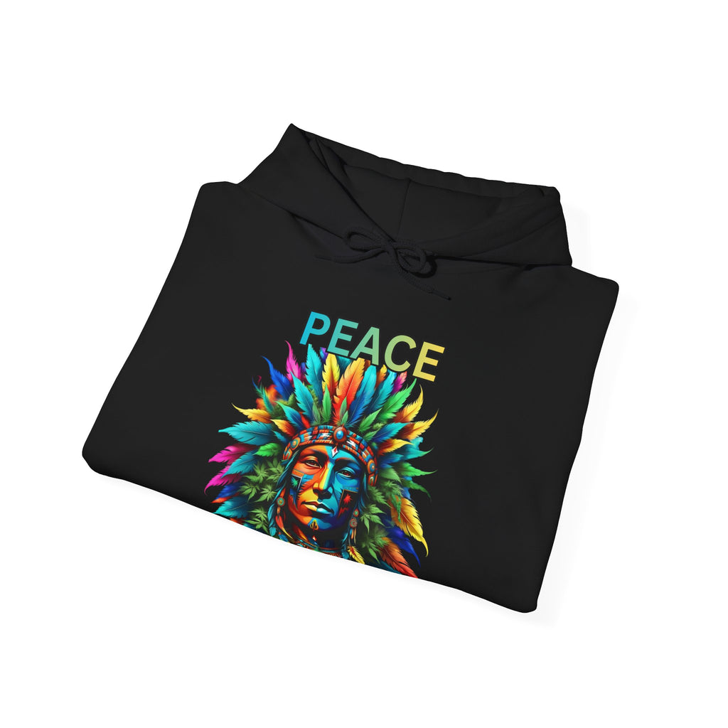 Peace Tribal Headdress Hoodie — Colorful Native American - Inspired Graphic Sweatshirt
