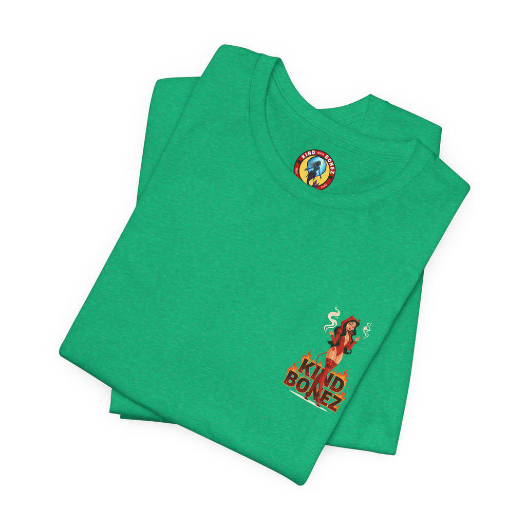 Burn With Me Soul Flame Tee — Retro Pinup Devil Girl Graphic T-Shirt