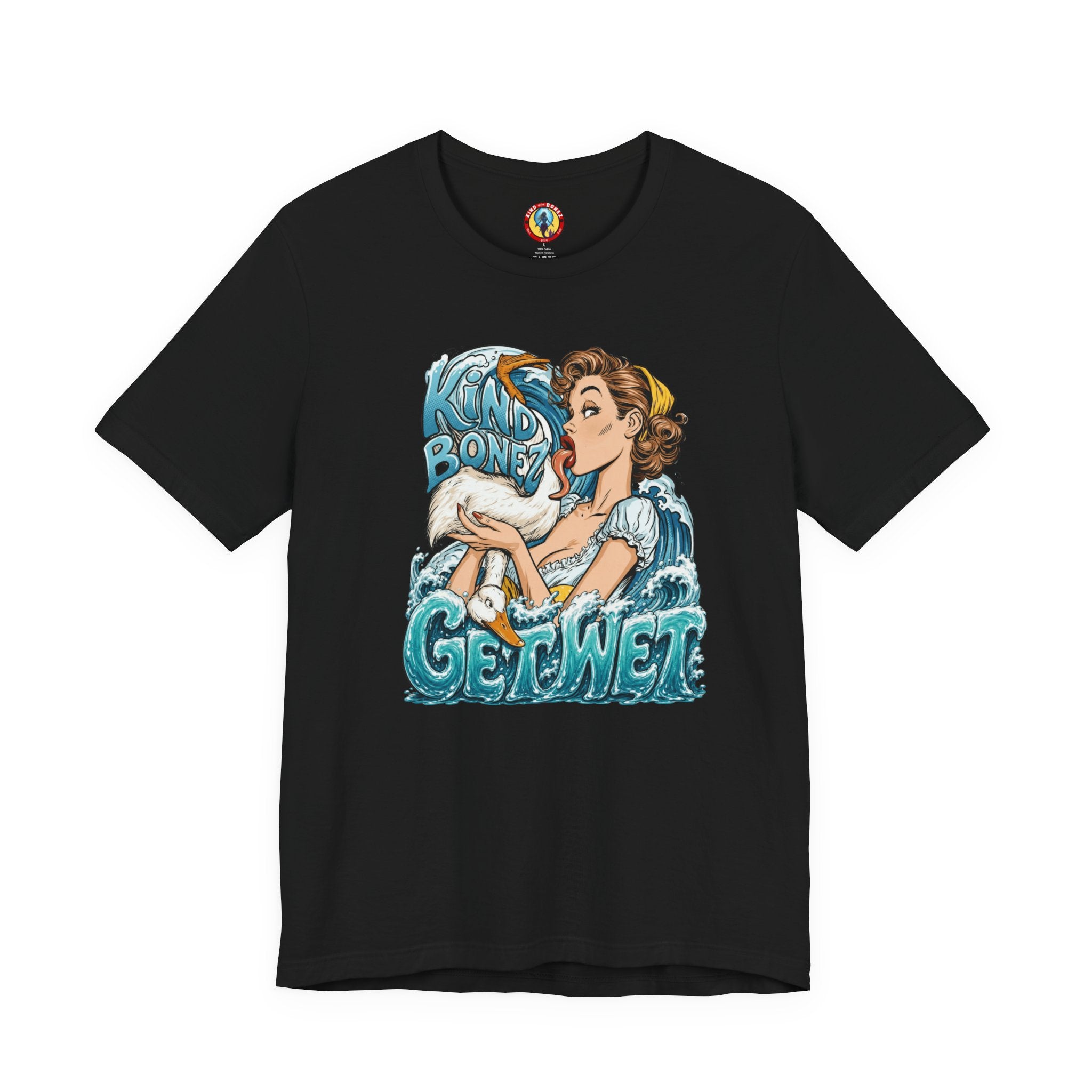 Kind Bonez - Get Wet Surf T-Shirt — Retro Pinup & Duck Graphic Tee