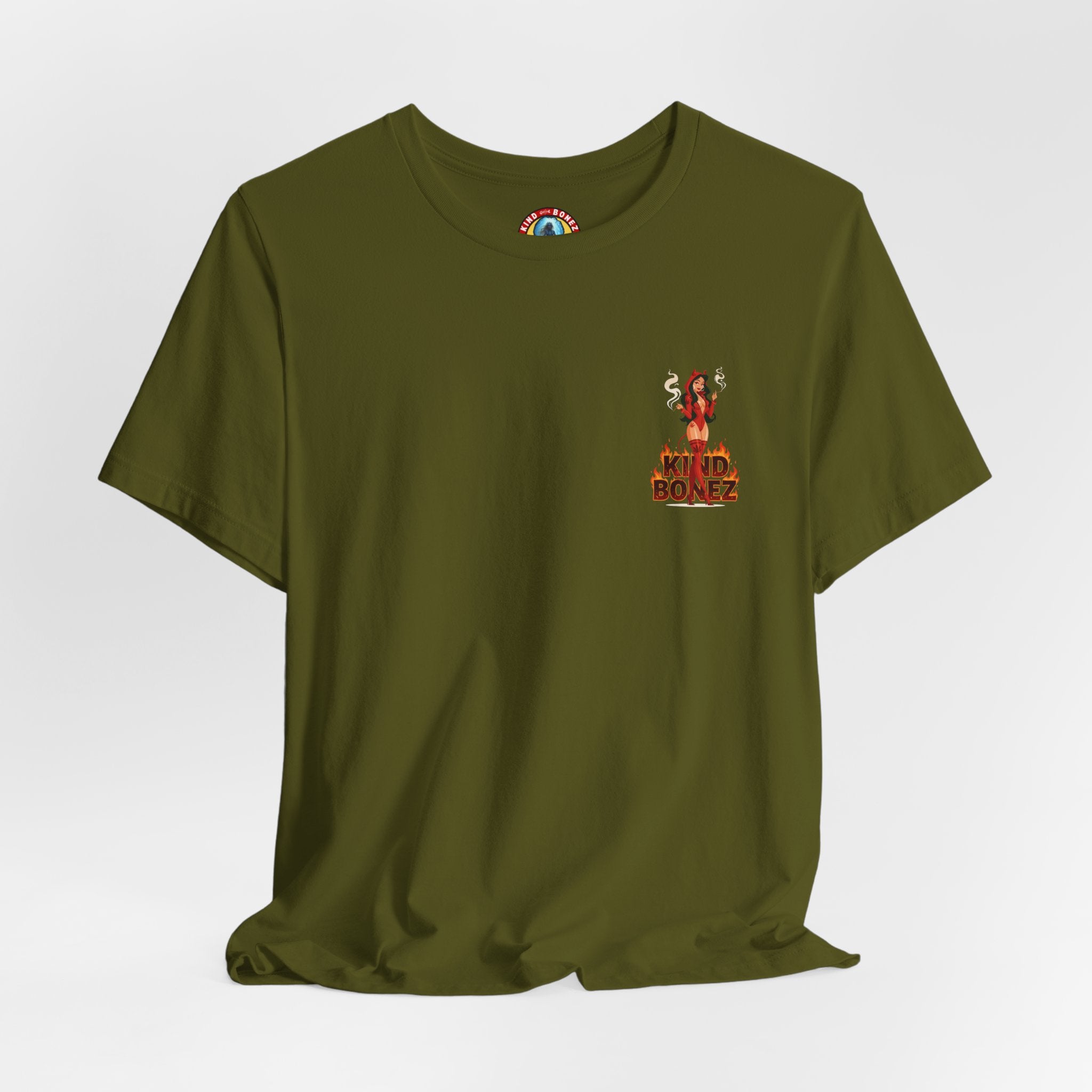 Burn With Me Soul Flame Tee — Retro Pinup Devil Girl Graphic T-Shirt