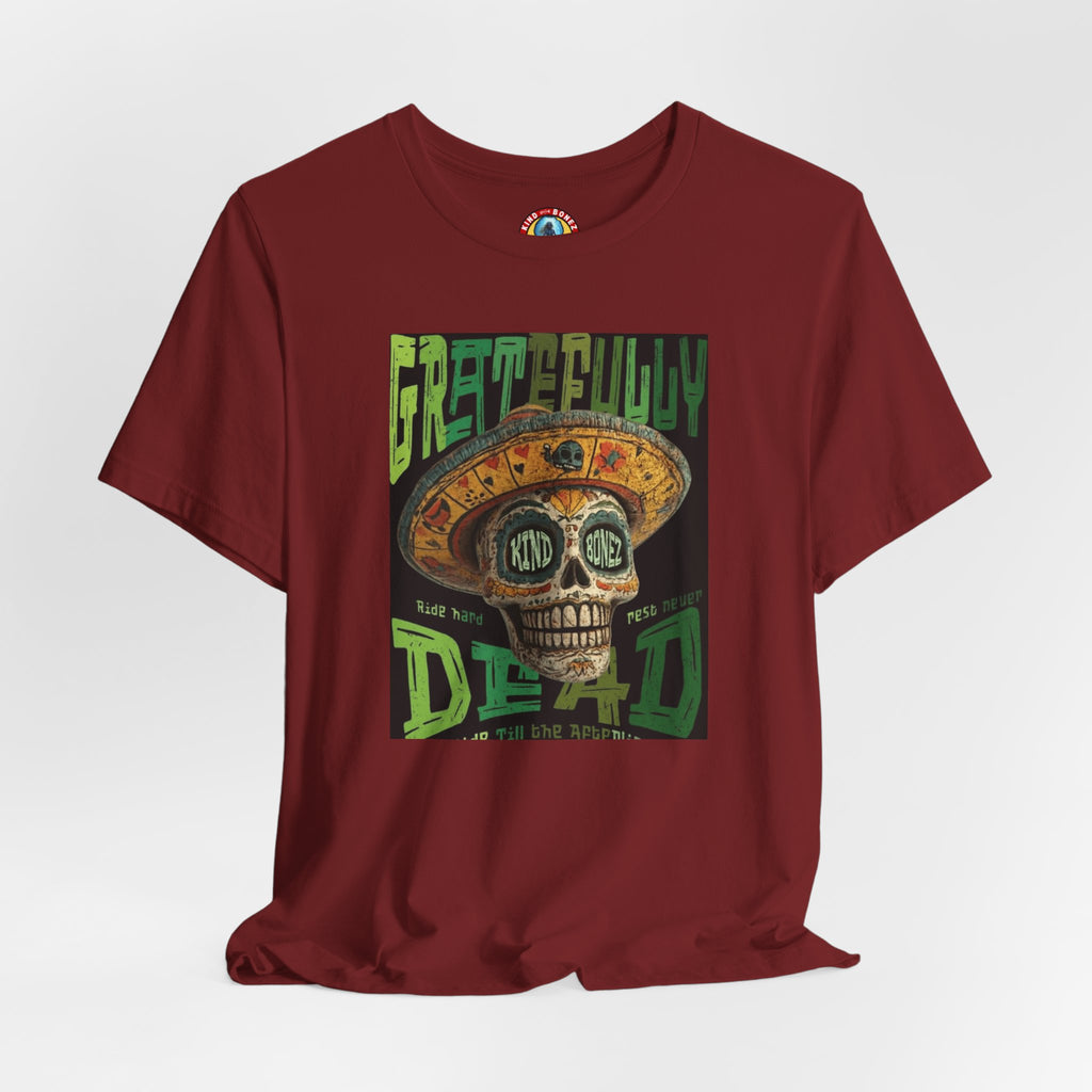 Gratefully Dead - Day of the Dead Skull Tee — Retro Mariachi Calavera Kind Bonez Graphic T-Shirt