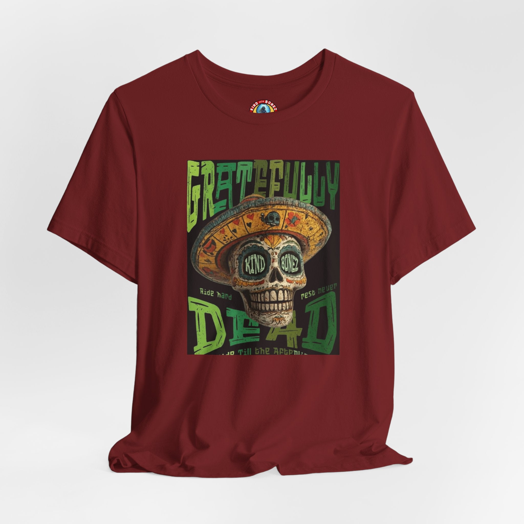 Gratefully Dead - Day of the Dead Skull Tee — Retro Mariachi Calavera Kind Bonez Graphic T-Shirt