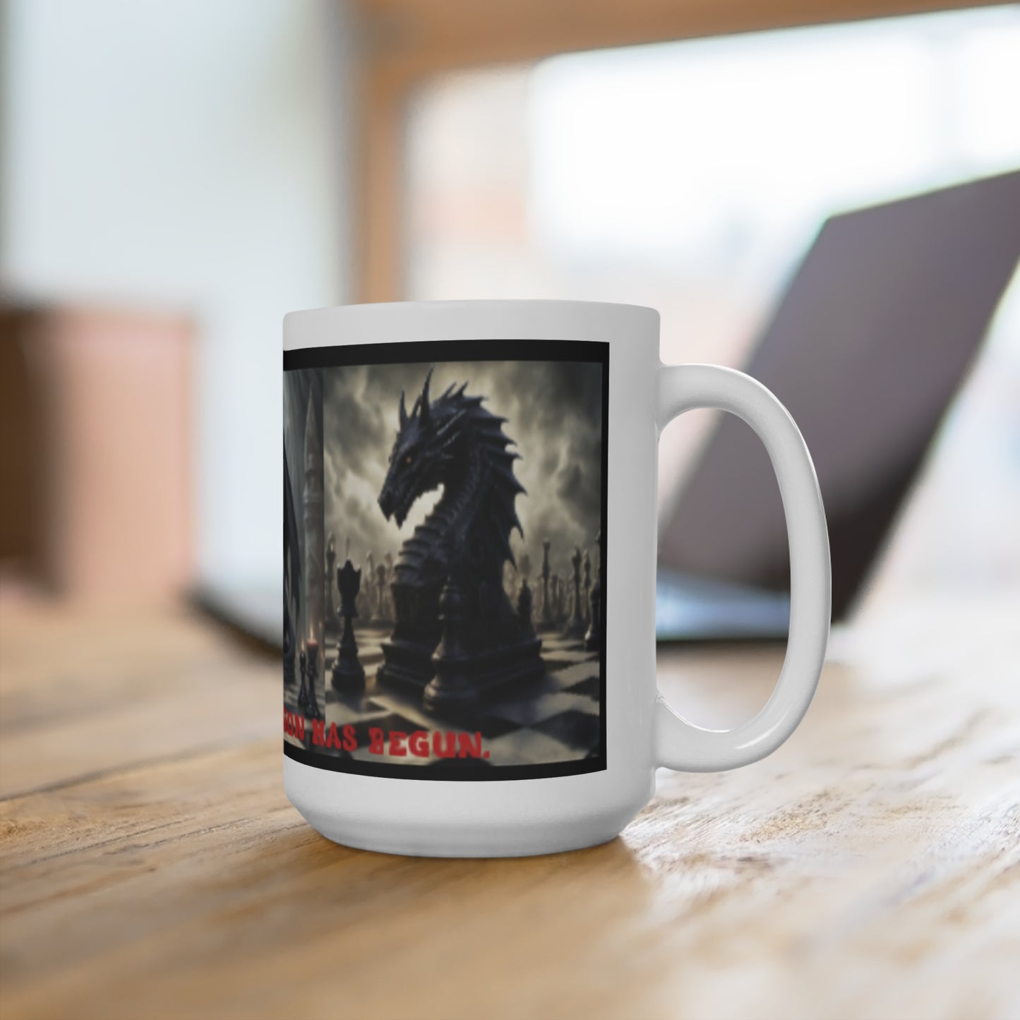 THE AGE OF THE DRAGON HAS BEGUN Dragon Chess Coffee Mug - for Gamers & D&D Fans