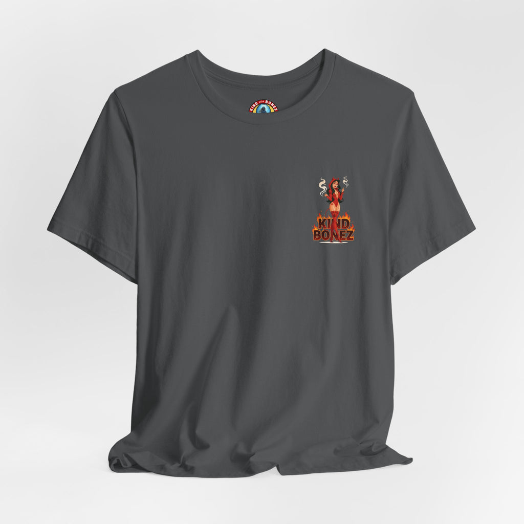 Burn With Me Soul Flame Tee — Retro Pinup Devil Girl Graphic T-Shirt