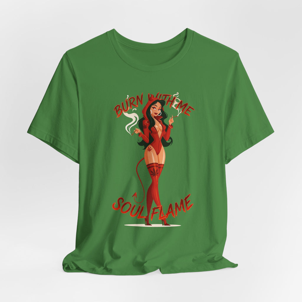 Devil Pinup Tee – "Burn With Me Soul Flame" Graphic T-Shirt