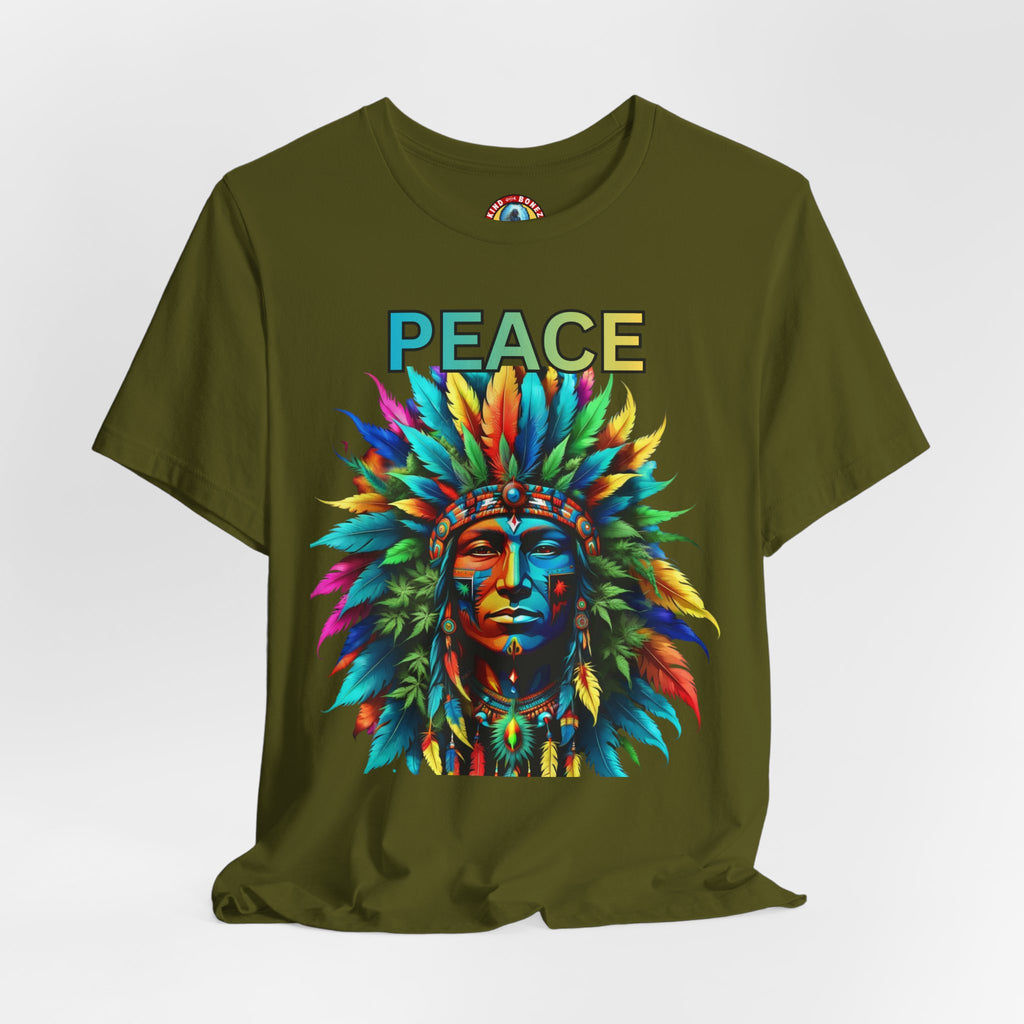 Peace - Native Marijuana Headdress T-Shirt — Colorful Tribal Chief Graphic Tee