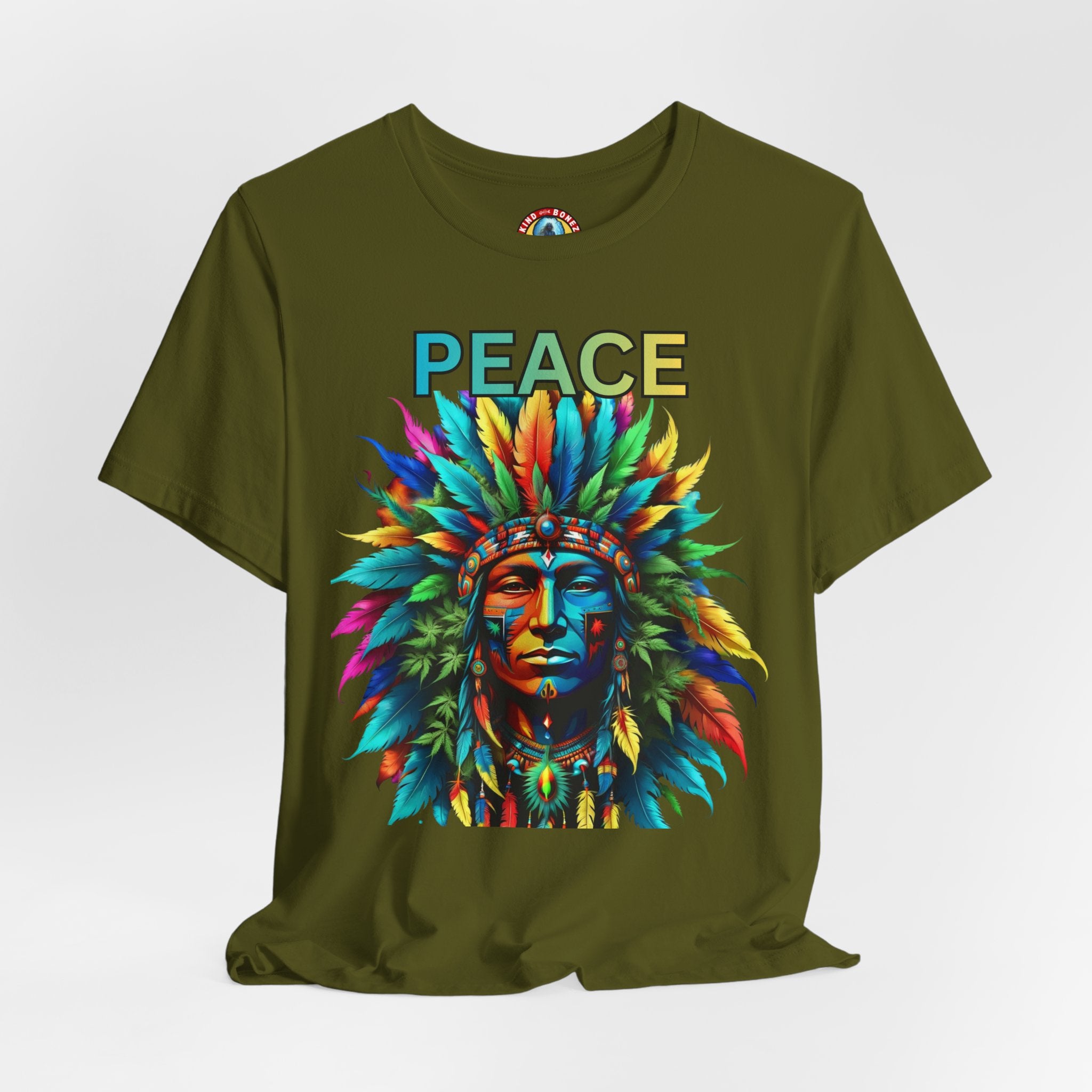Peace - Native Marijuana Headdress T-Shirt — Colorful Tribal Chief Graphic Tee