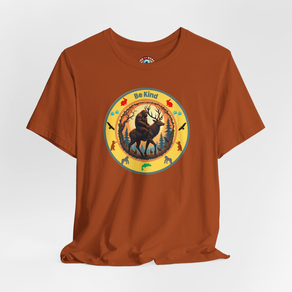 BE KIND Sasquatch BigFoot Riding a Deer T-Shirt