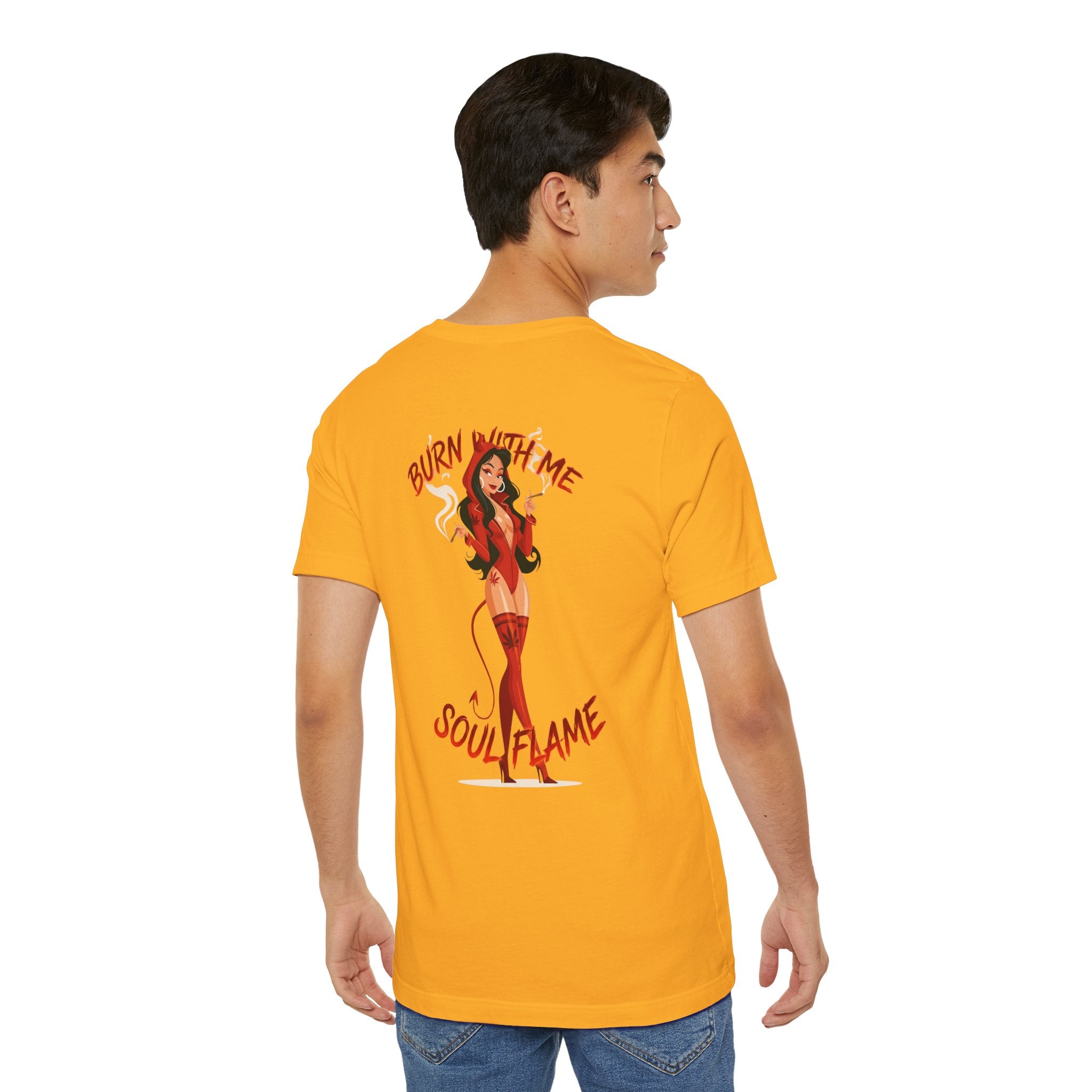 Burn With Me Soul Flame Tee — Retro Pinup Devil Girl Graphic T-Shirt