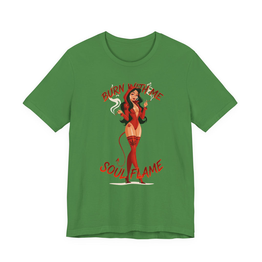Devil Pinup Tee – "Burn With Me Soul Flame" Graphic T-Shirt