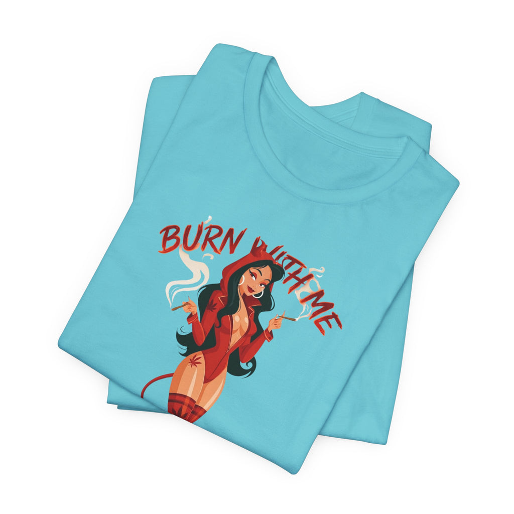 Devil Pinup Tee – "Burn With Me Soul Flame" Graphic T-Shirt