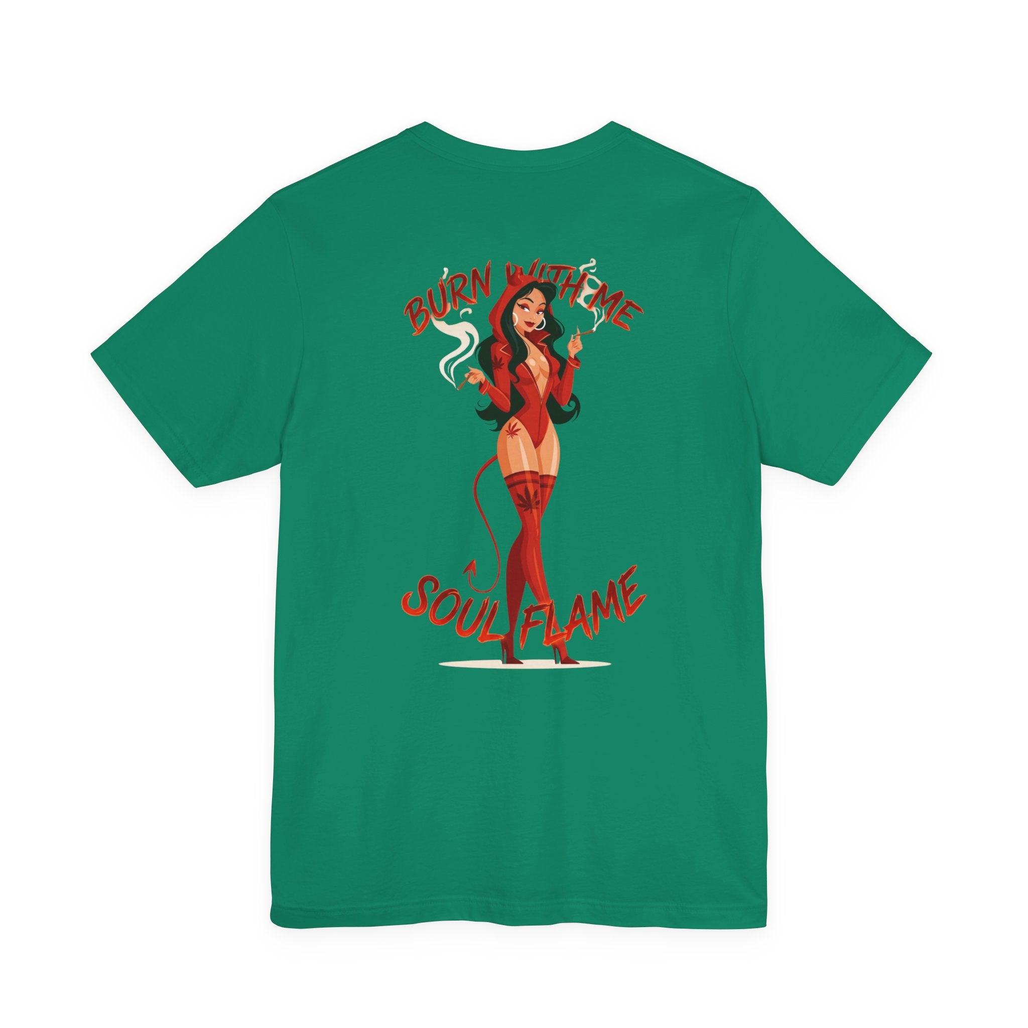 Burn With Me Soul Flame Tee — Retro Pinup Devil Girl Graphic T-Shirt