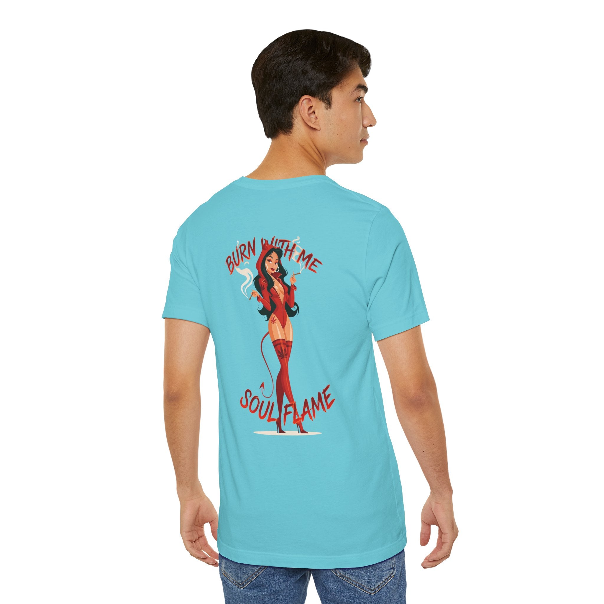 Burn With Me Soul Flame Tee — Retro Pinup Devil Girl Graphic T-Shirt