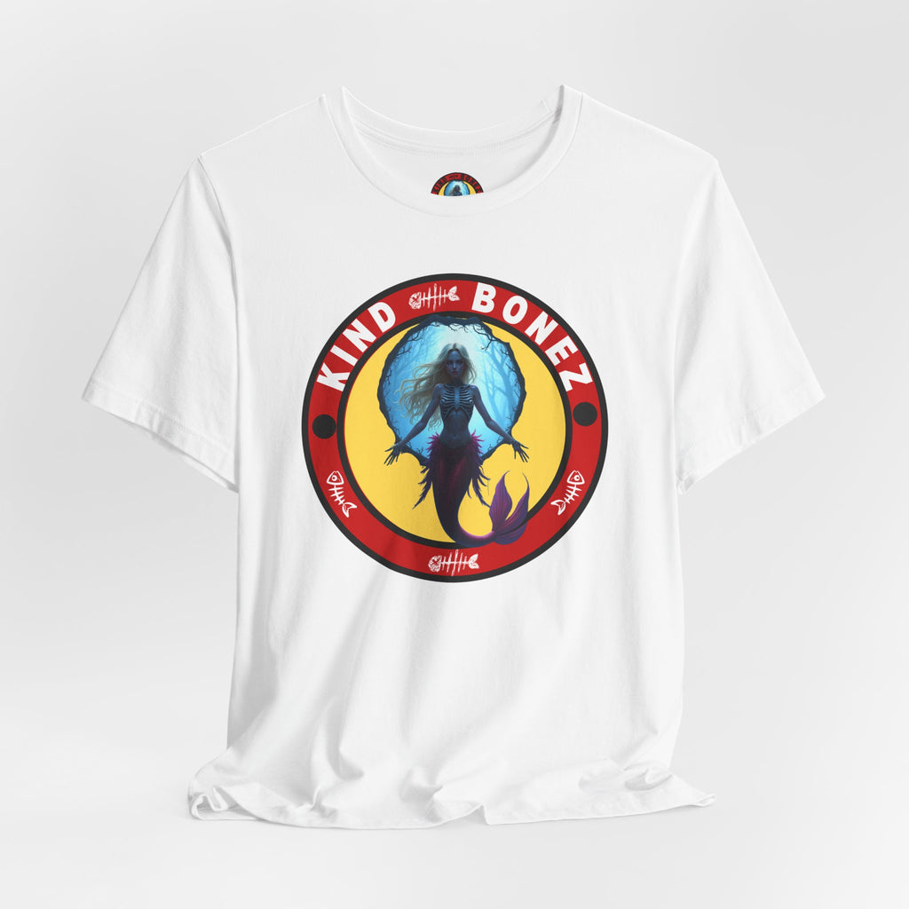 Skeletal Mermaid Kind Bonez Graphic Tee, Colorful Short Sleeve T-Shirt, Fun Beachwear, Unisex Summer Shirt, Perfect Gift for Ocean Lovers