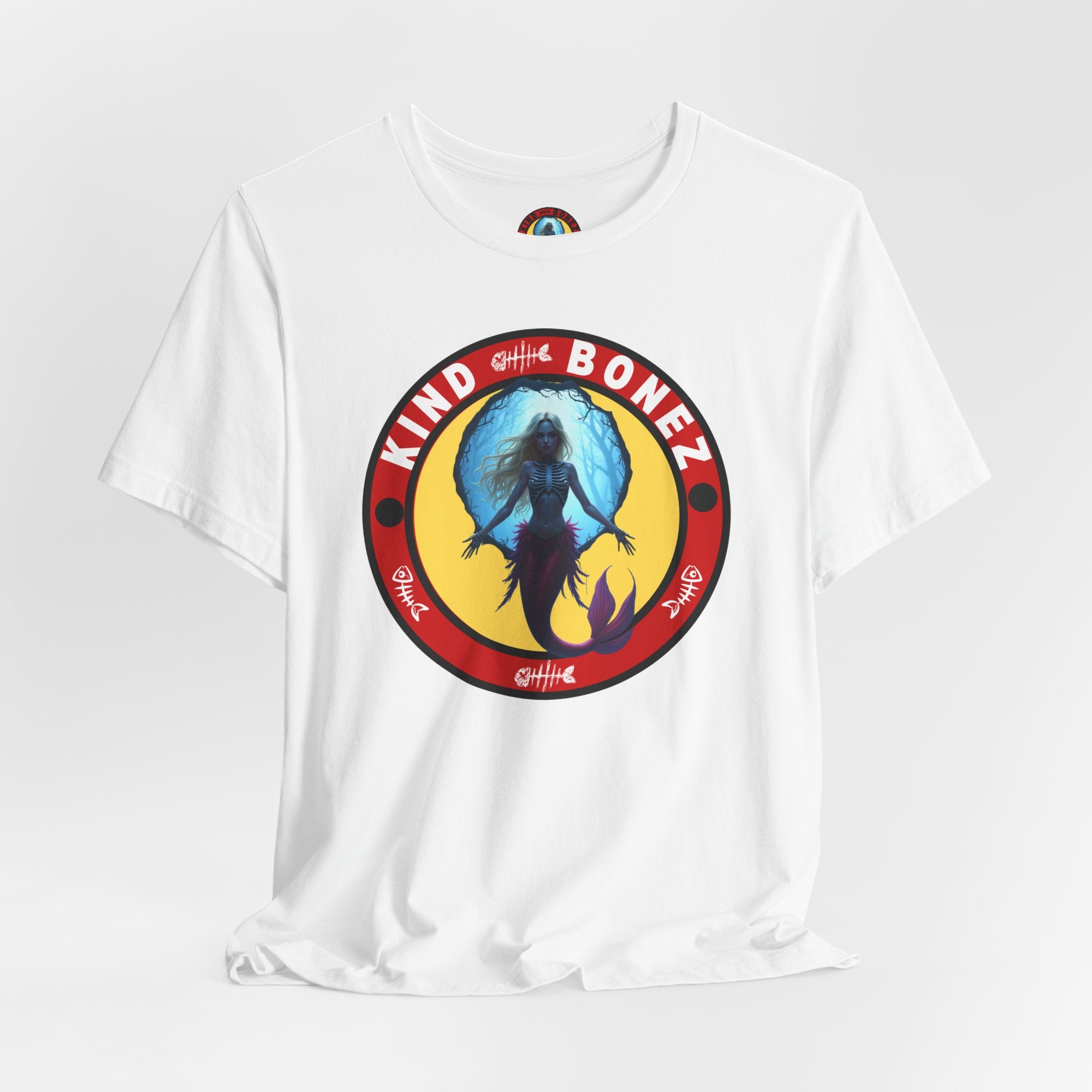 Skeletal Mermaid Kind Bonez Graphic Tee, Colorful Short Sleeve T-Shirt, Fun Beachwear, Unisex Summer Shirt, Perfect Gift for Ocean Lovers