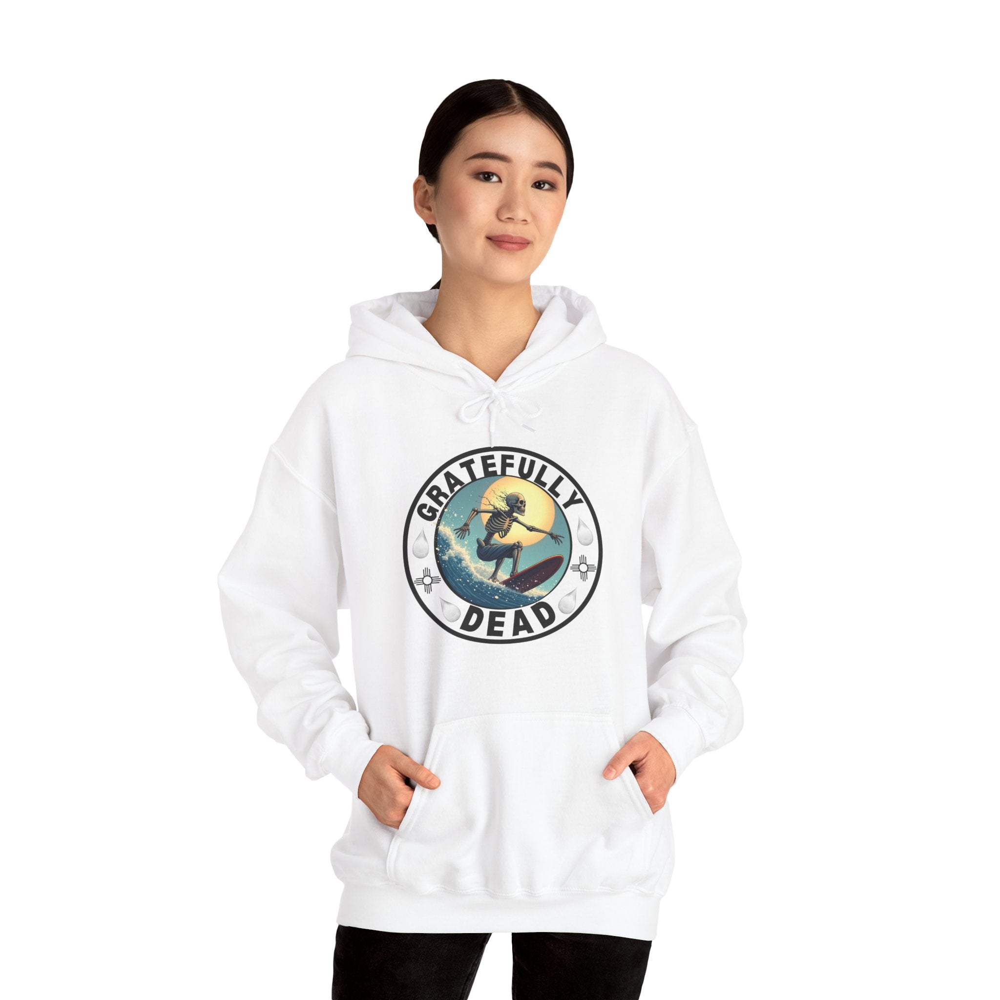 Gratefully Dead Hooded Sweatshirt — Vintage Surfing Skull Band Logo Hoodie