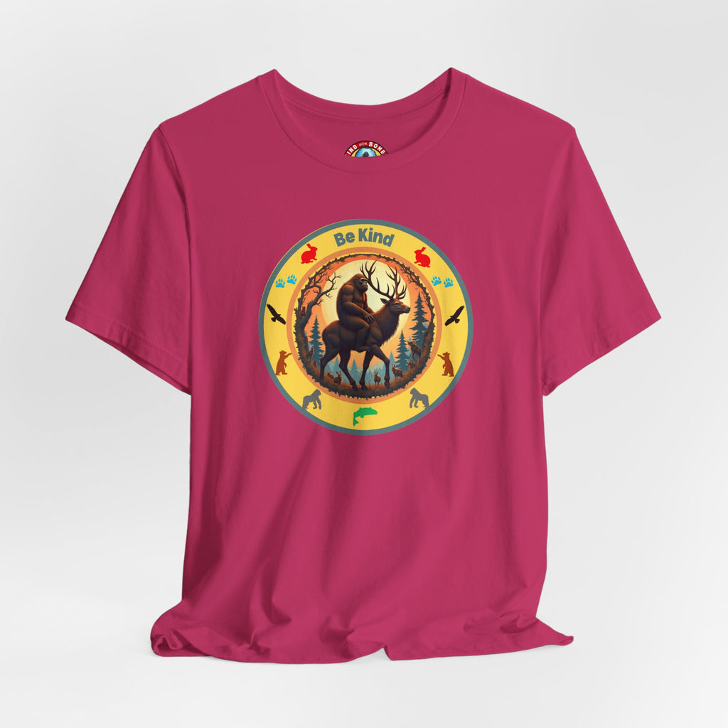 BE KIND Sasquatch BigFoot Riding a Deer T-Shirt