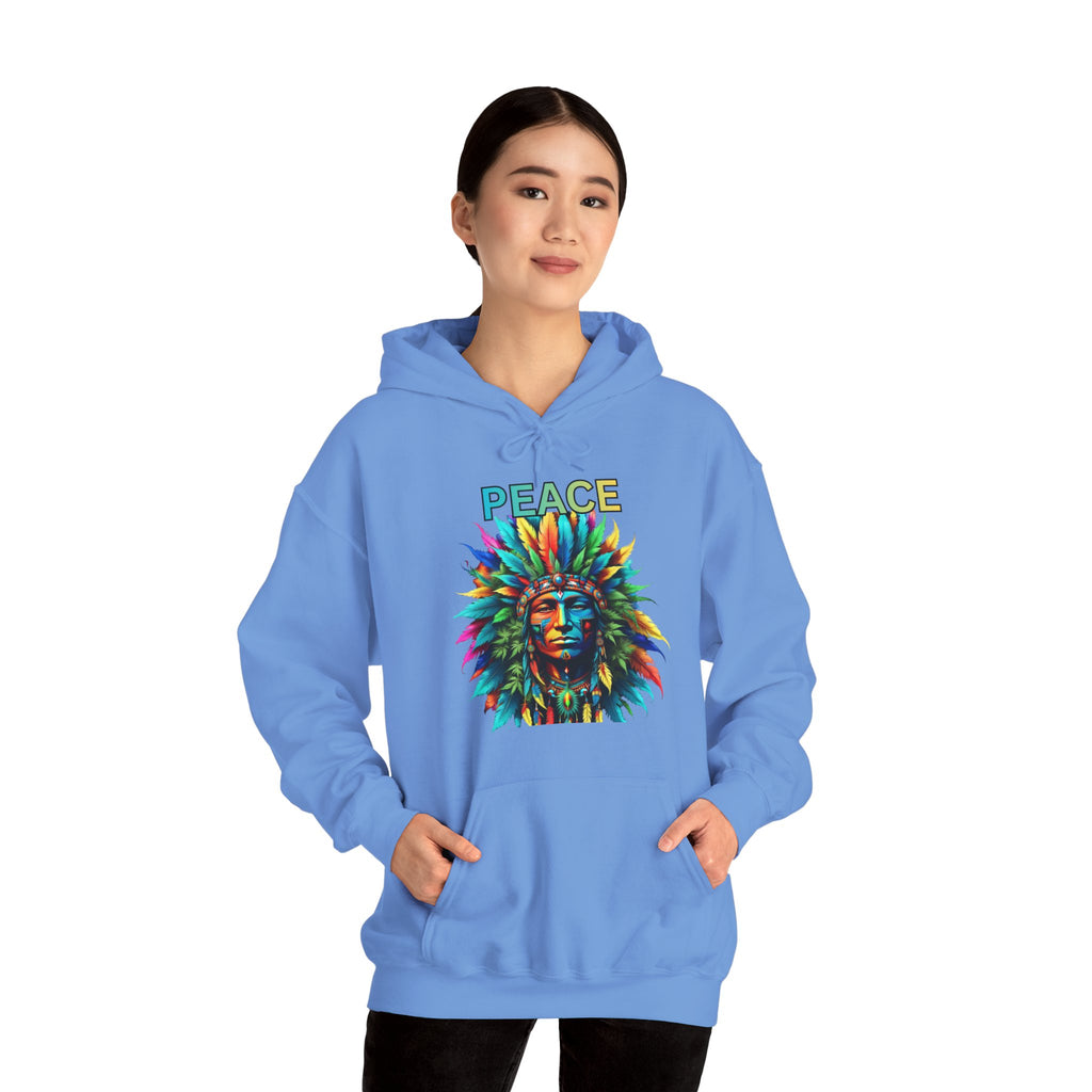Peace Tribal Headdress Hoodie — Colorful Native American - Inspired Graphic Sweatshirt