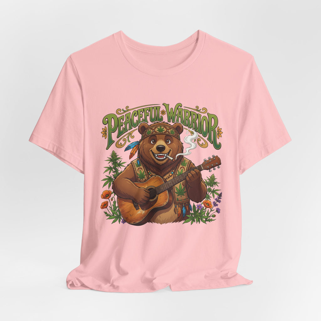 Peaceful Warrior Bear Guitar Tee — Retro Hippie Music Graphic T-Shirt