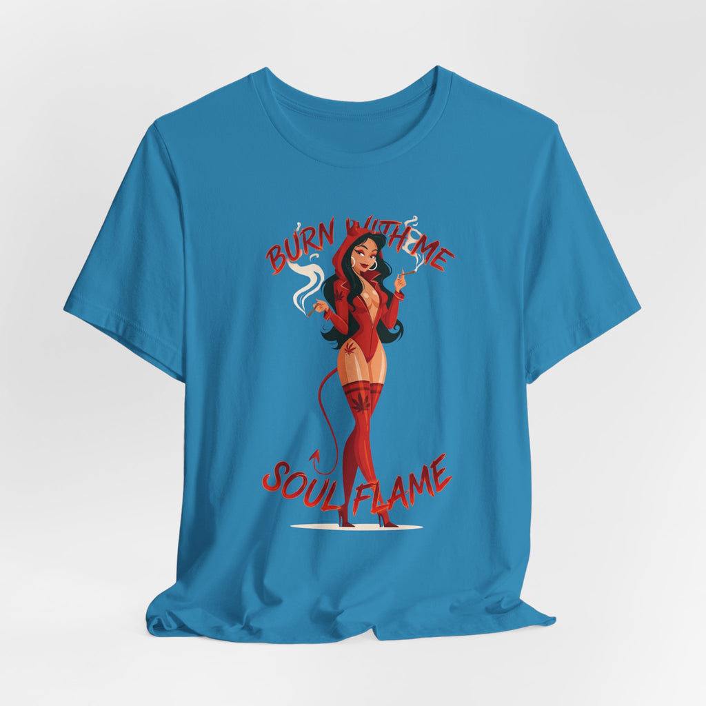 Devil Pinup Tee – "Burn With Me Soul Flame" Graphic T-Shirt