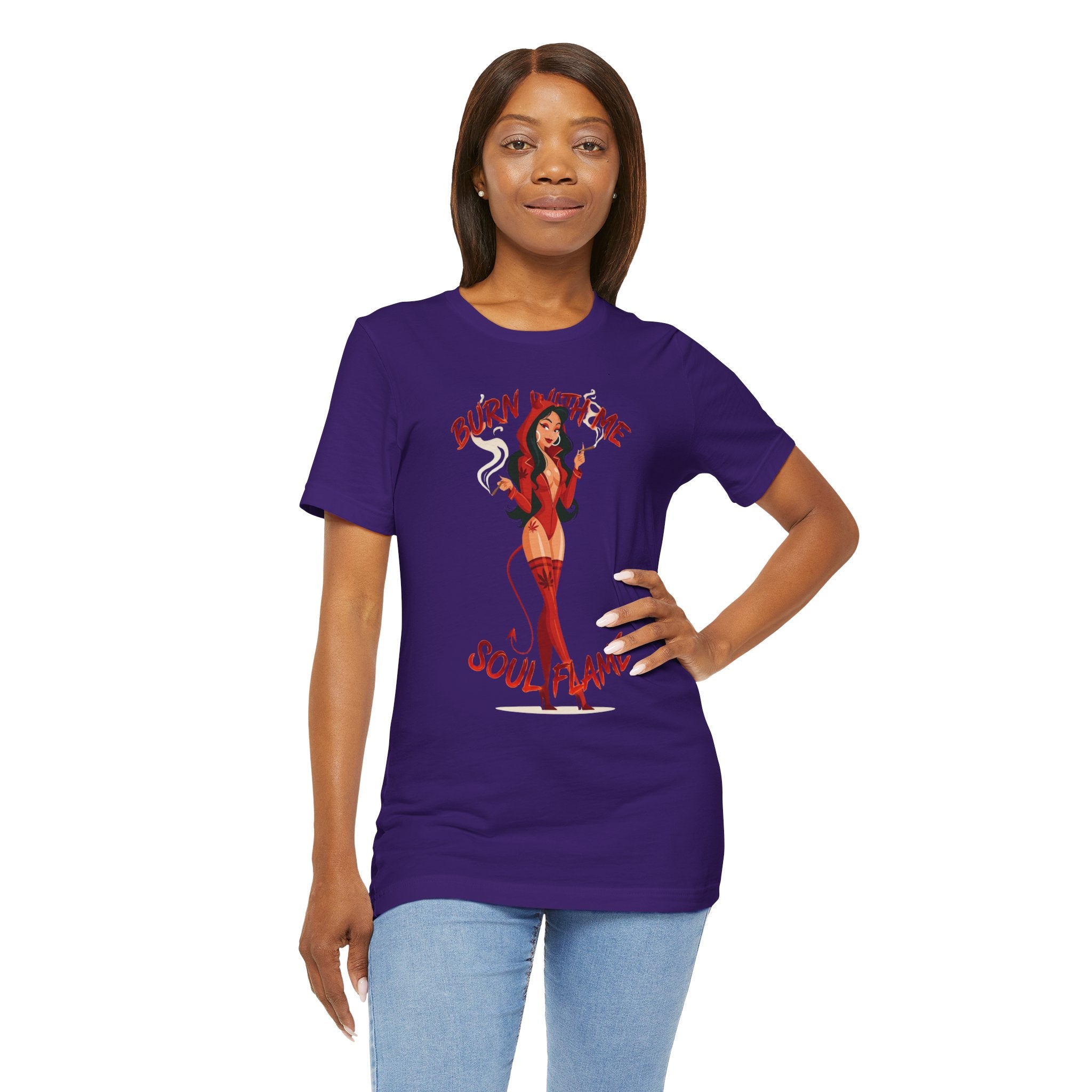 Devil Pinup Tee – "Burn With Me Soul Flame" Graphic T-Shirt