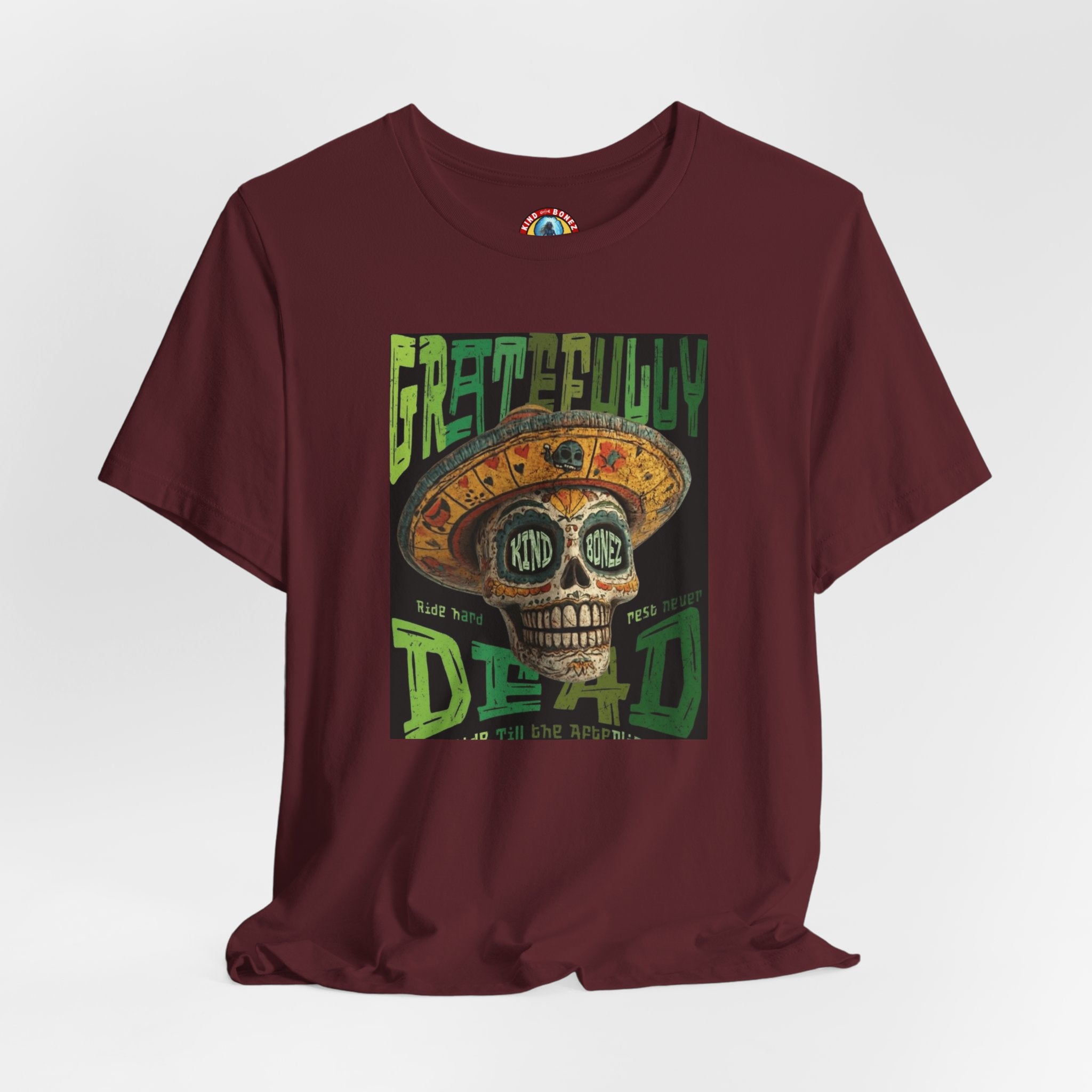 Gratefully Dead - Day of the Dead Skull Tee — Retro Mariachi Calavera Kind Bonez Graphic T-Shirt