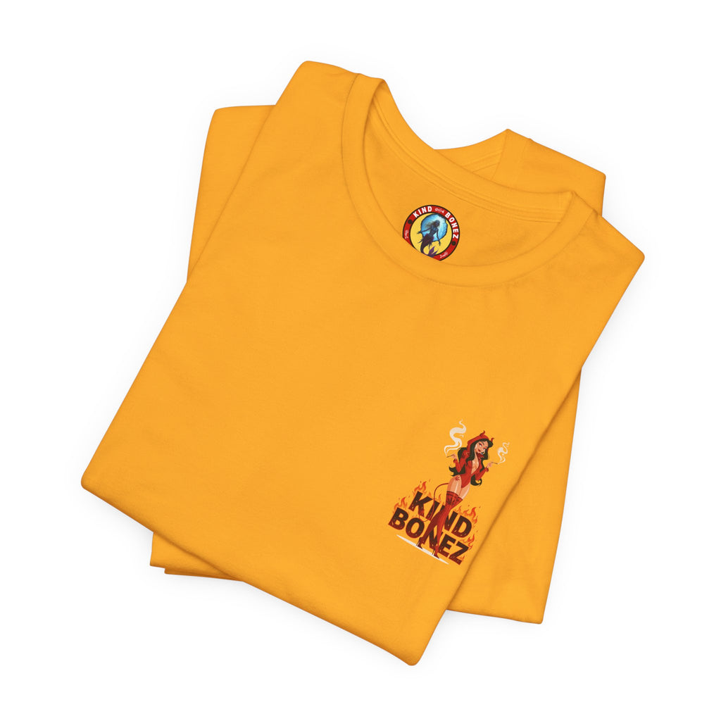 Burn With Me Soul Flame Tee — Retro Pinup Devil Girl Graphic T-Shirt