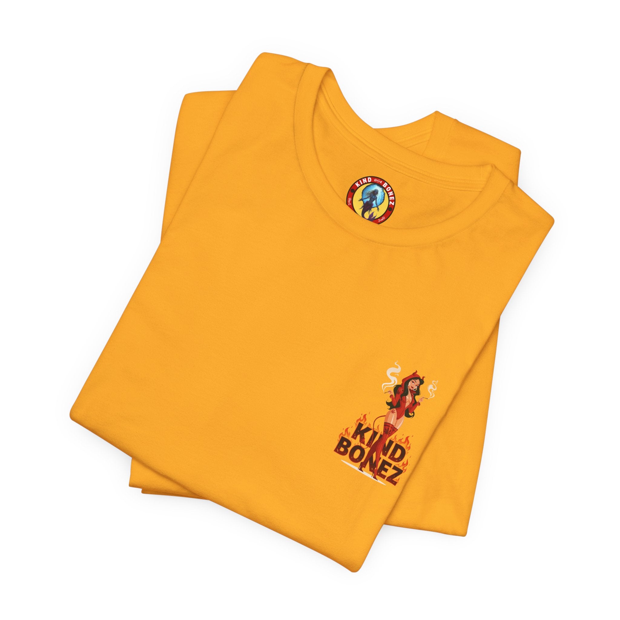 Burn With Me Soul Flame Tee — Retro Pinup Devil Girl Graphic T-Shirt