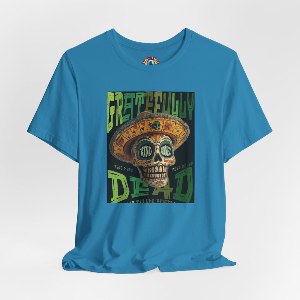 Gratefully Dead - Day of the Dead Skull Tee — Retro Mariachi Calavera Kind Bonez Graphic T-Shirt