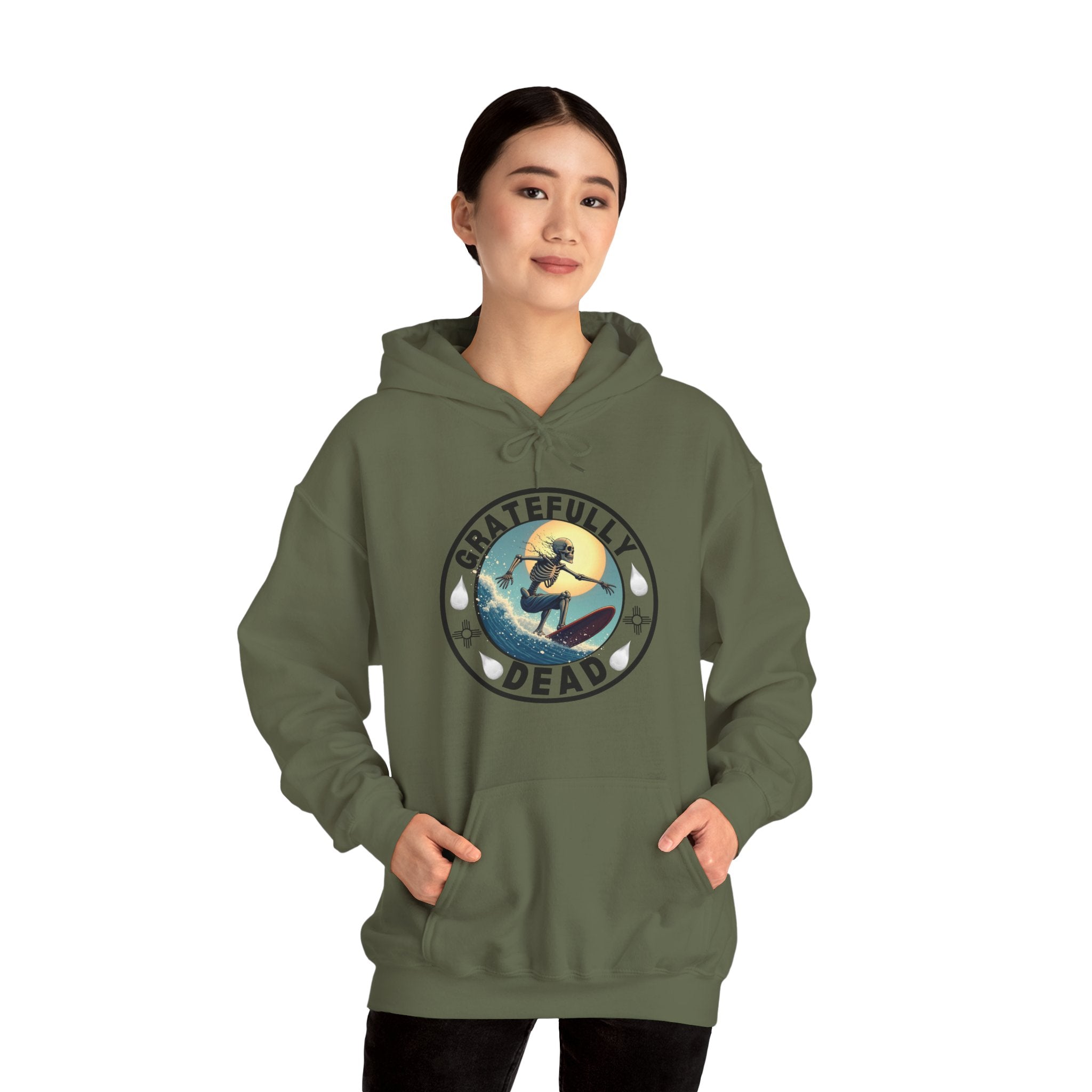 Gratefully Dead Hooded Sweatshirt — Vintage Surfing Skull Band Logo Hoodie