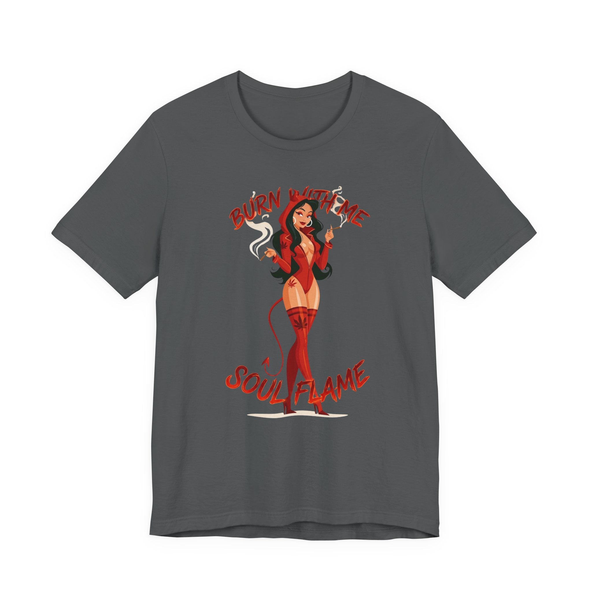 Devil Pinup Tee – "Burn With Me Soul Flame" Graphic T-Shirt