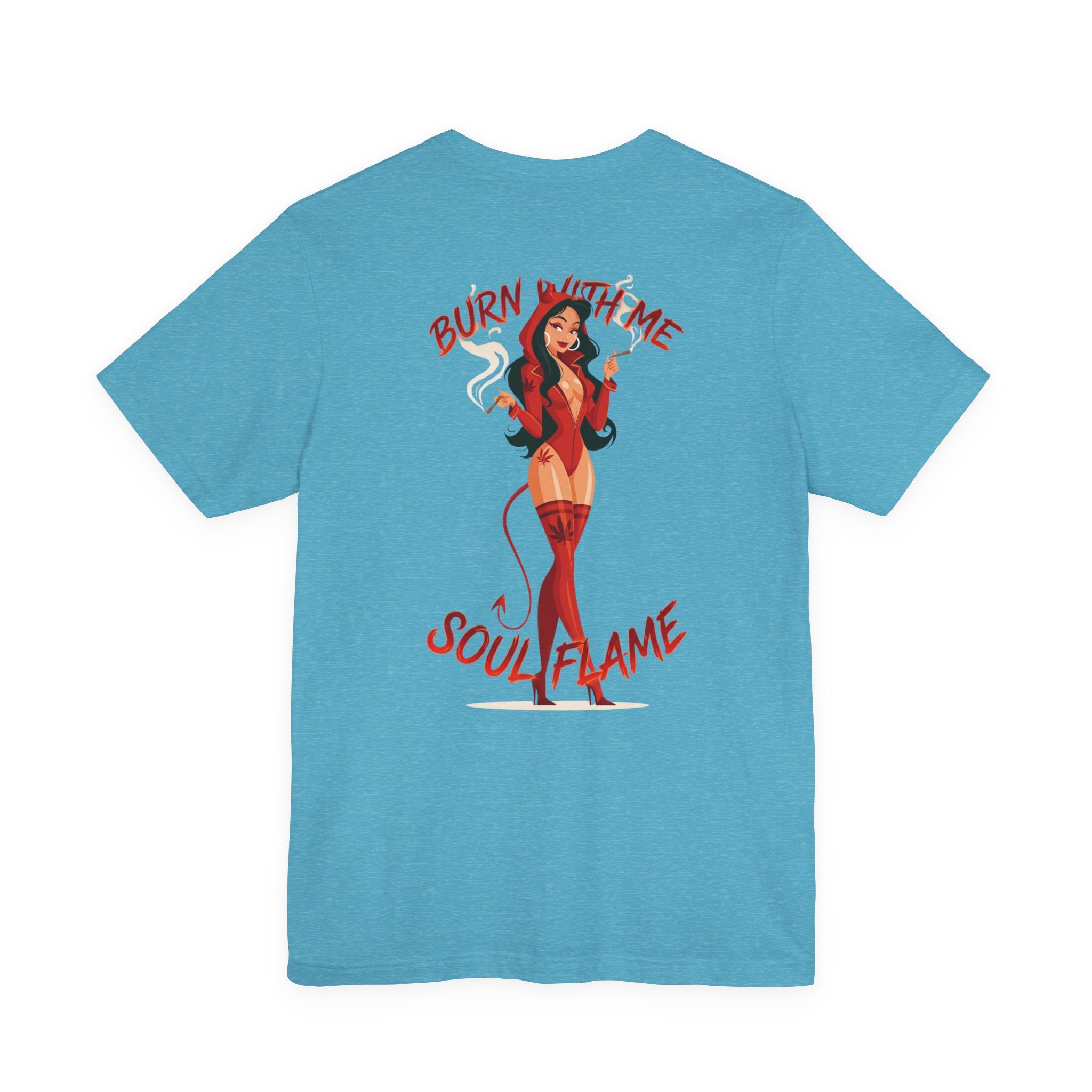 Burn With Me Soul Flame Tee — Retro Pinup Devil Girl Graphic T-Shirt