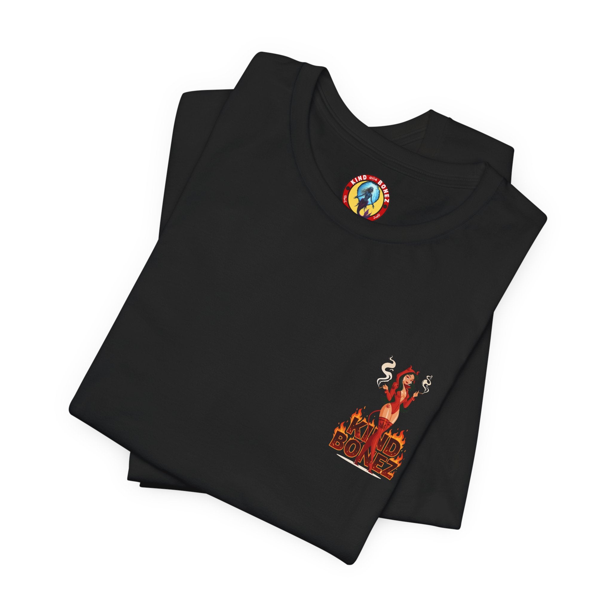 Burn With Me Soul Flame Tee — Retro Pinup Devil Girl Graphic T-Shirt