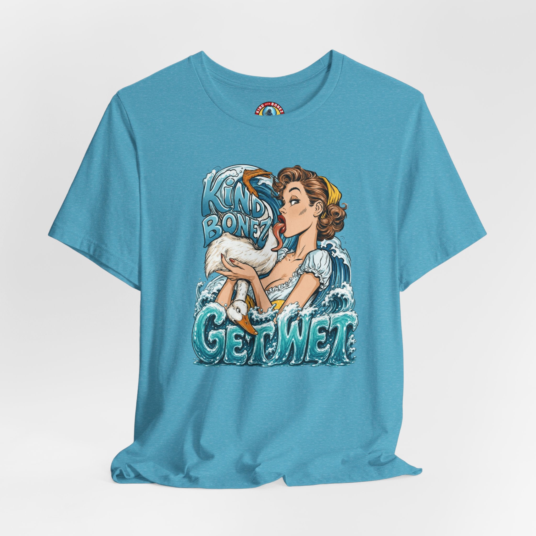 Kind Bonez - Get Wet Surf T-Shirt — Retro Pinup & Duck Graphic Tee