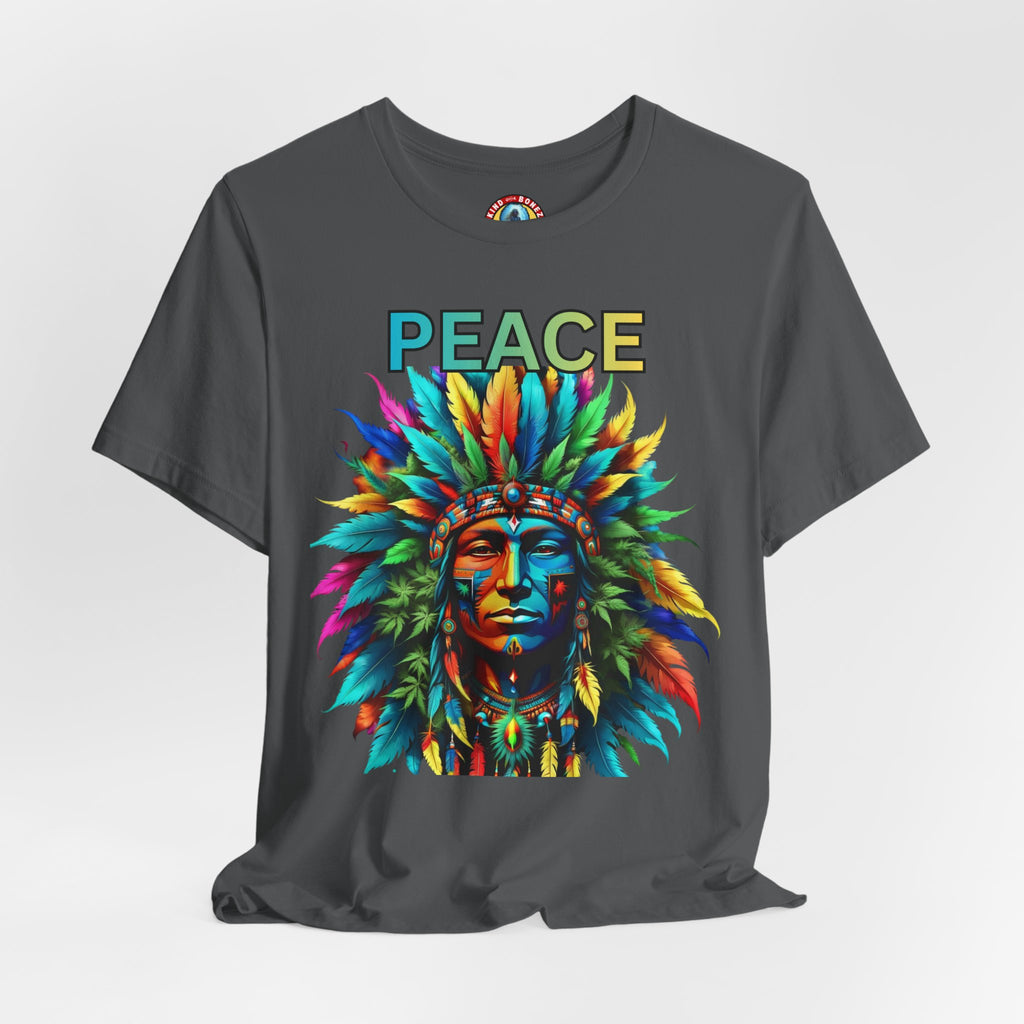 Peace - Native Marijuana Headdress T-Shirt — Colorful Tribal Chief Graphic Tee
