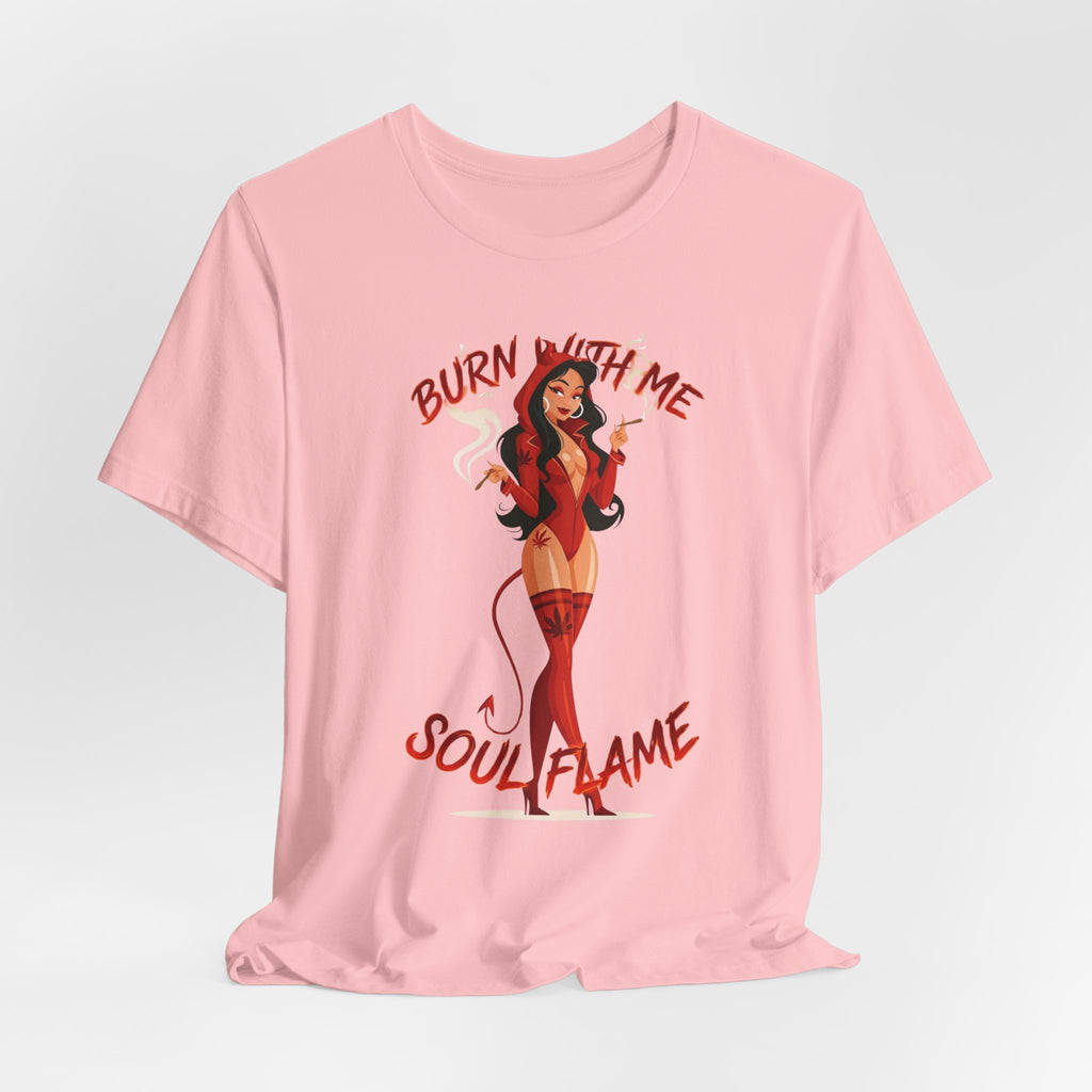 Devil Pinup Tee – "Burn With Me Soul Flame" Graphic T-Shirt