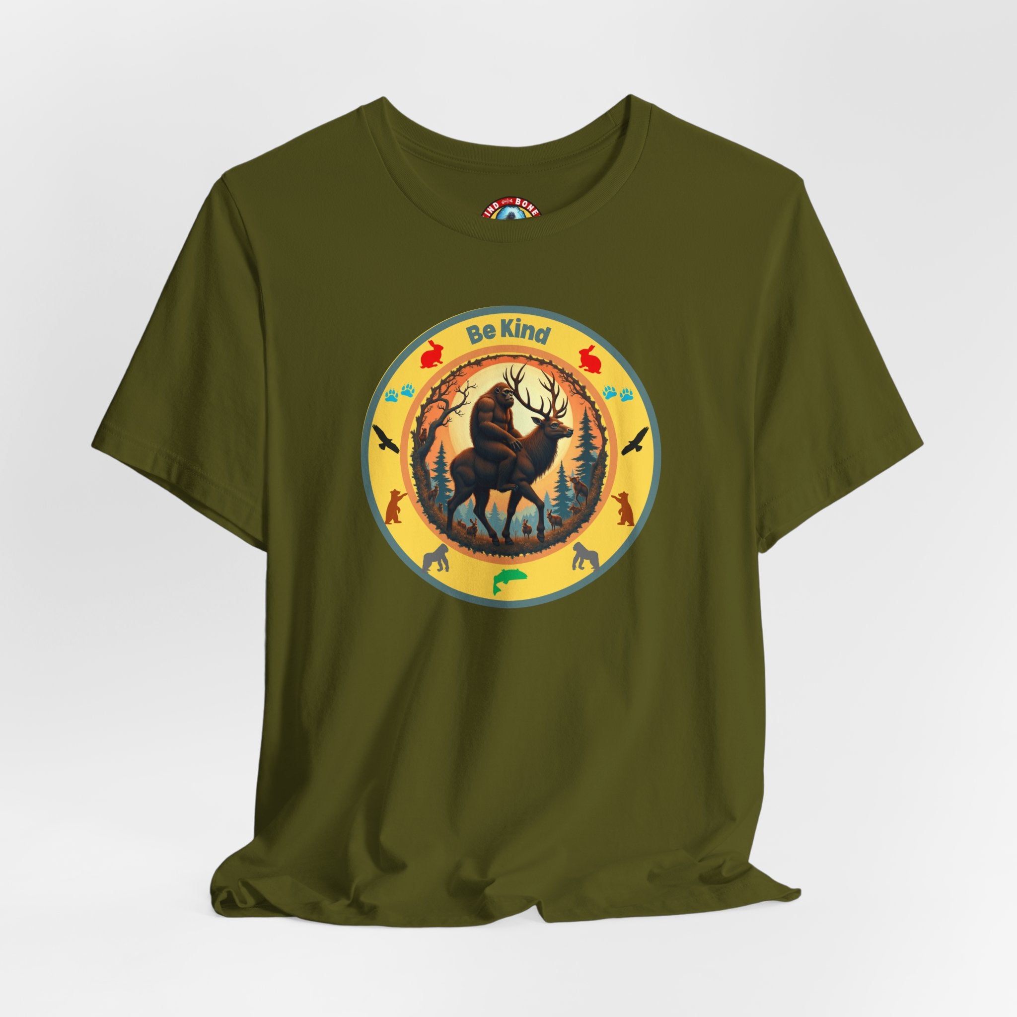 BE KIND Sasquatch BigFoot Riding a Deer T-Shirt