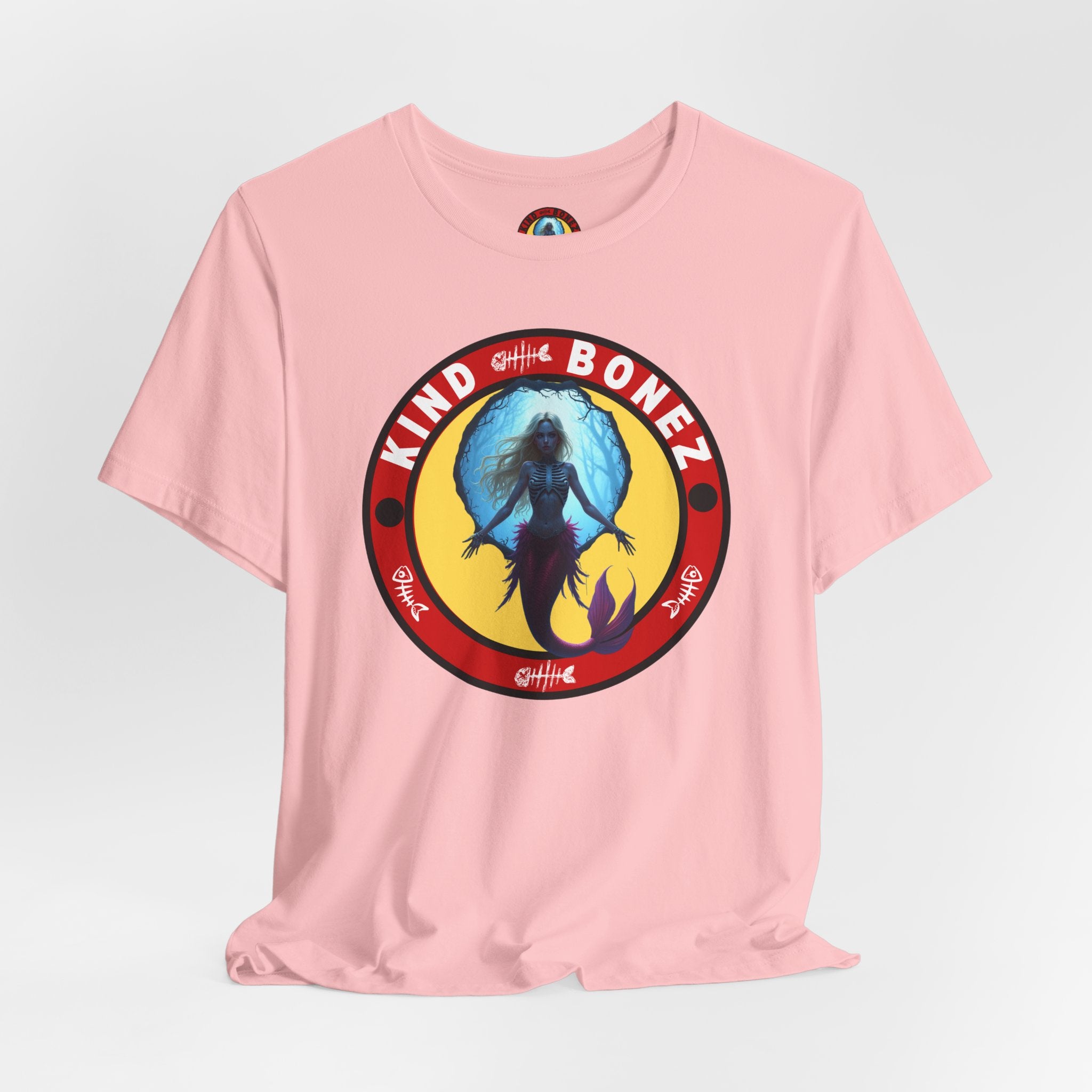 Skeletal Mermaid Kind Bonez Graphic Tee, Colorful Short Sleeve T-Shirt, Fun Beachwear, Unisex Summer Shirt, Perfect Gift for Ocean Lovers