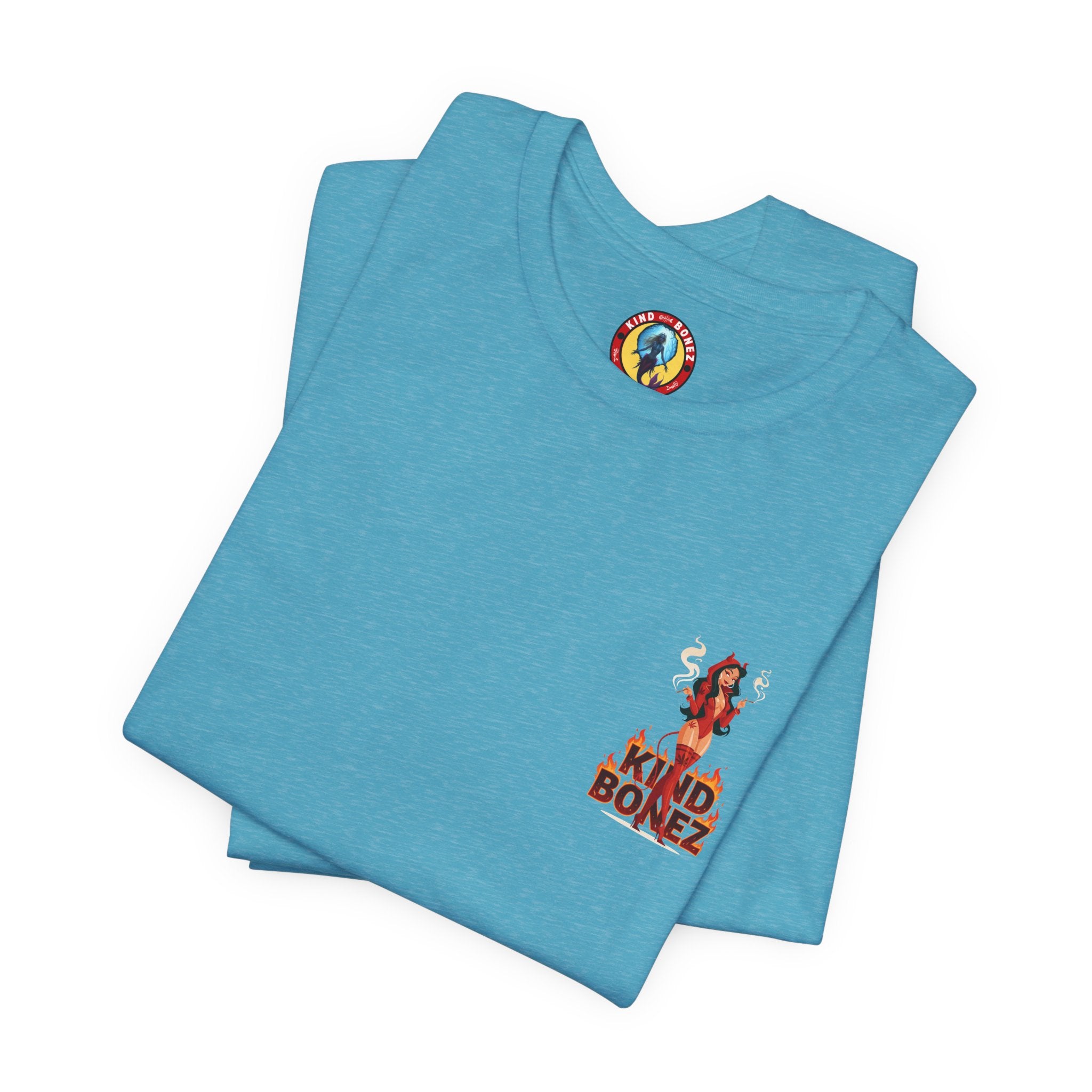 Burn With Me Soul Flame Tee — Retro Pinup Devil Girl Graphic T-Shirt