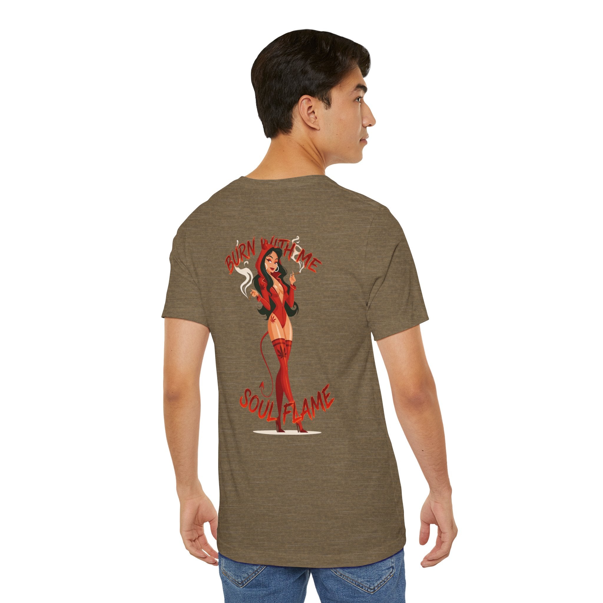 Burn With Me Soul Flame Tee — Retro Pinup Devil Girl Graphic T-Shirt