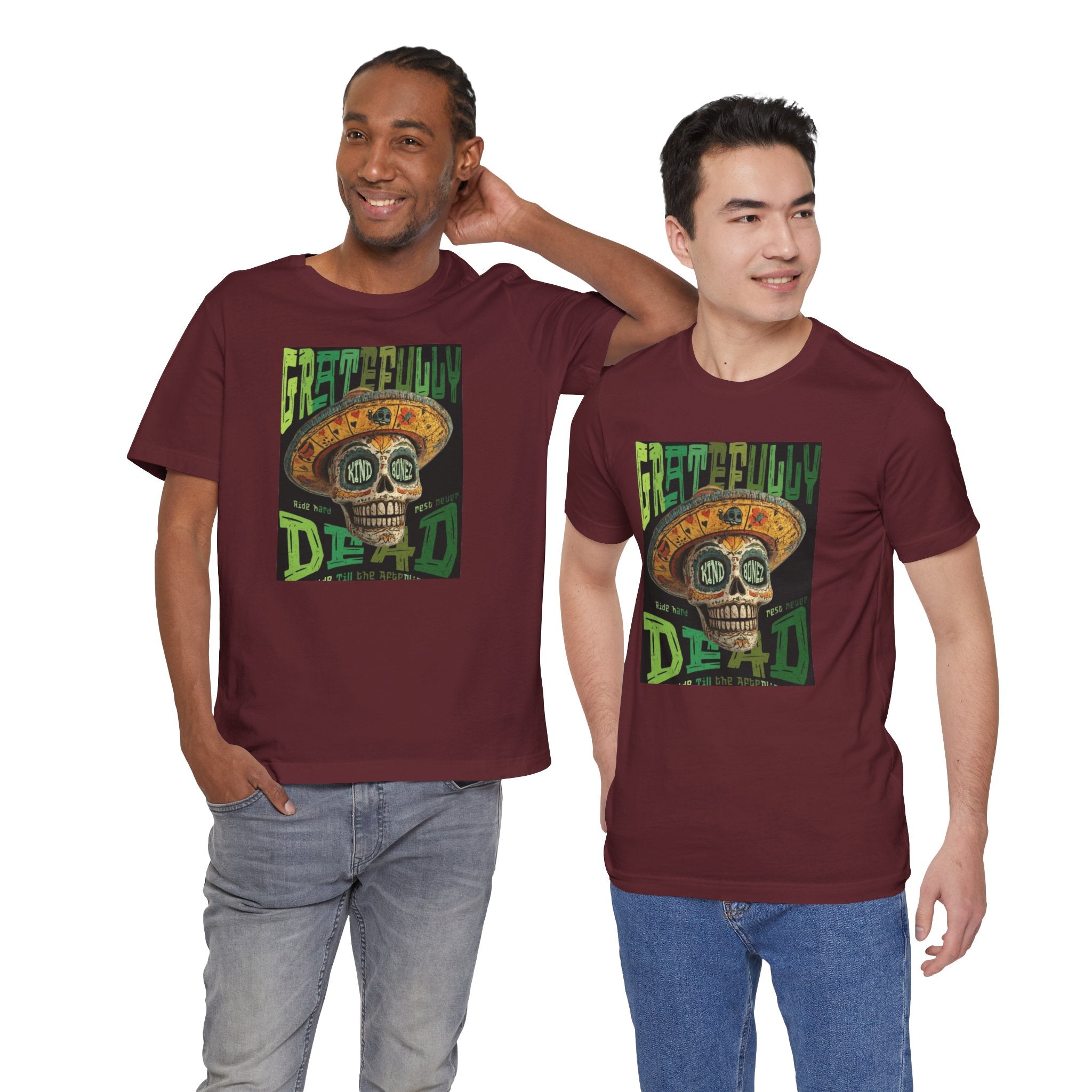 Gratefully Dead - Day of the Dead Skull Tee — Retro Mariachi Calavera Kind Bonez Graphic T-Shirt