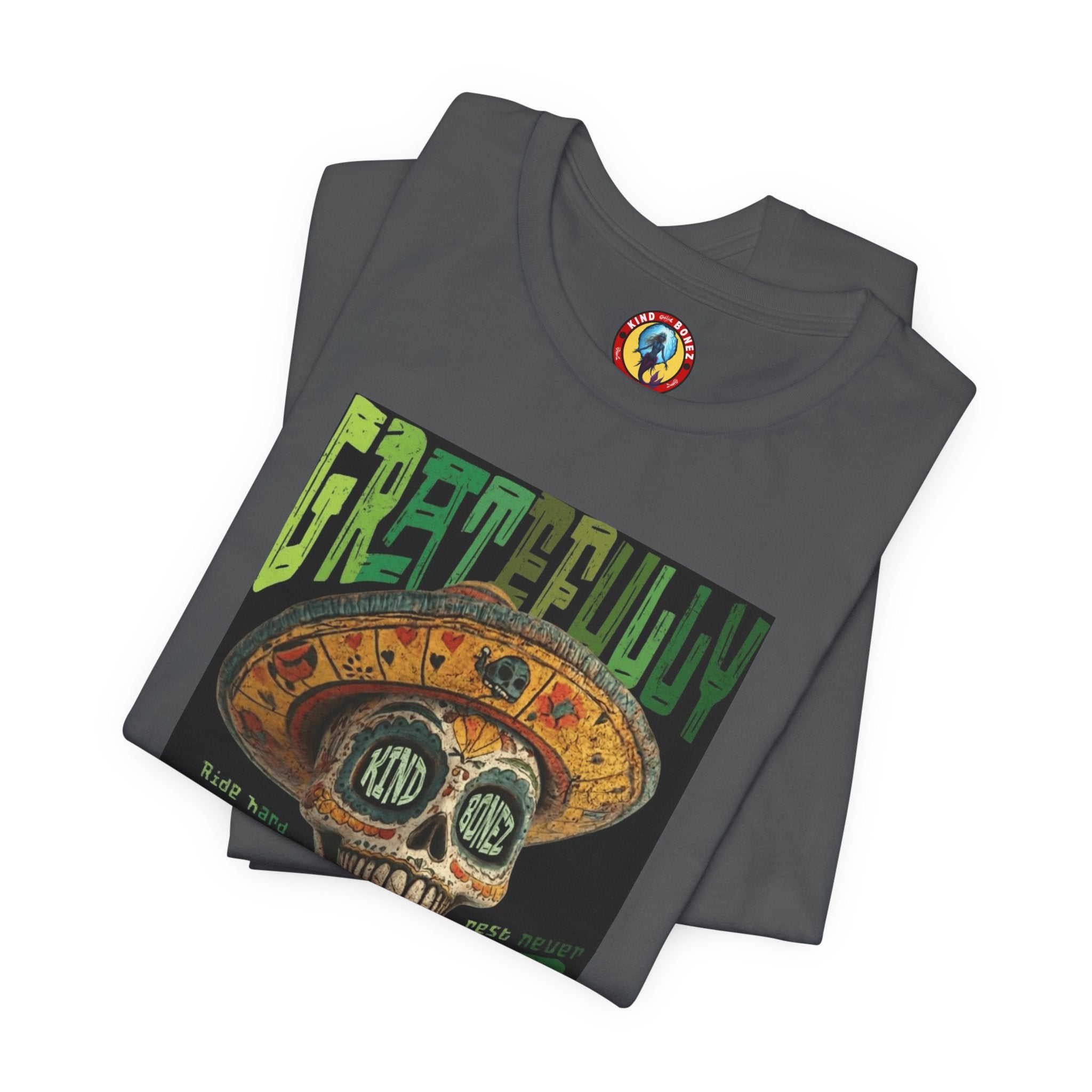 Gratefully Dead - Day of the Dead Skull Tee — Retro Mariachi Calavera Kind Bonez Graphic T-Shirt