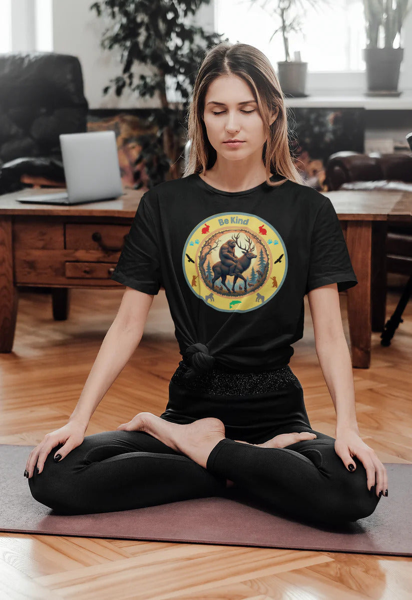 BE KIND Sasquatch BigFoot Riding a Deer T-Shirt