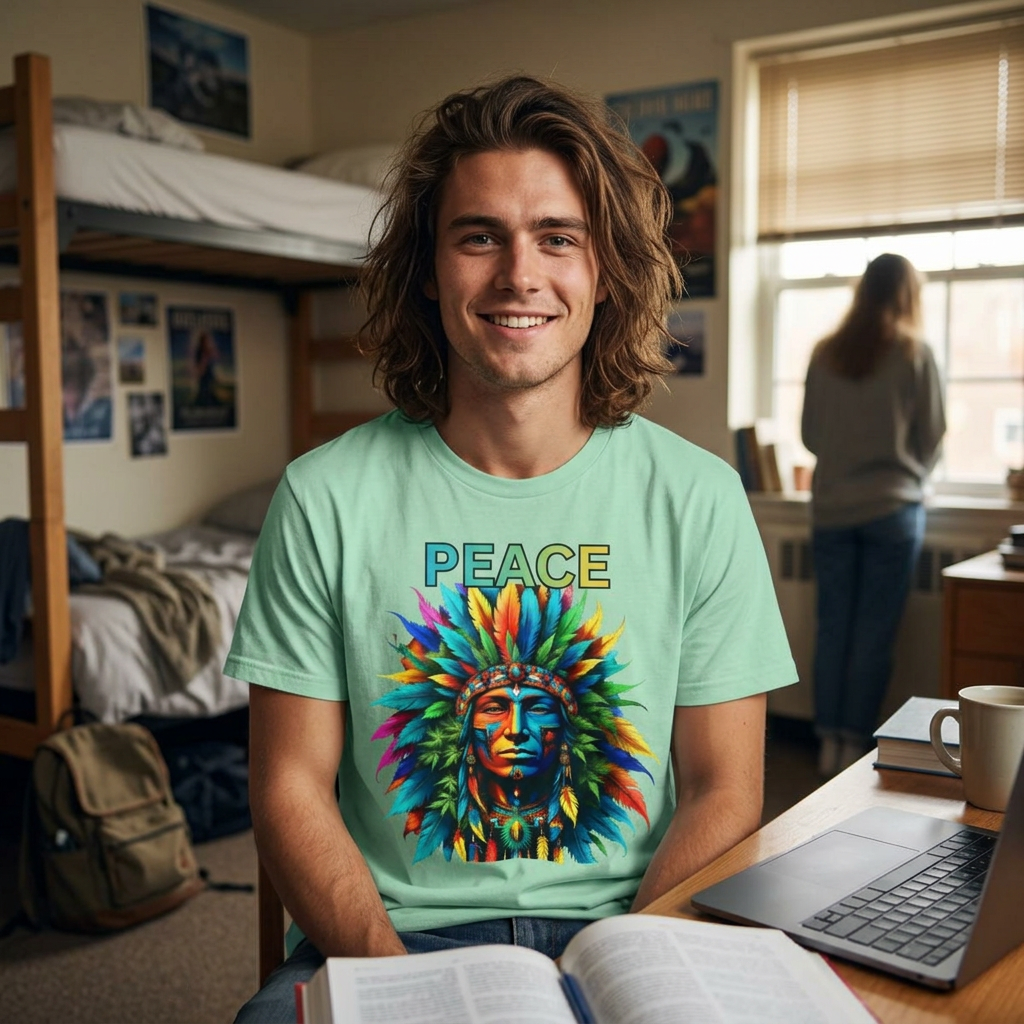 Peace - Native Marijuana Headdress T-Shirt — Colorful Tribal Chief Graphic Tee