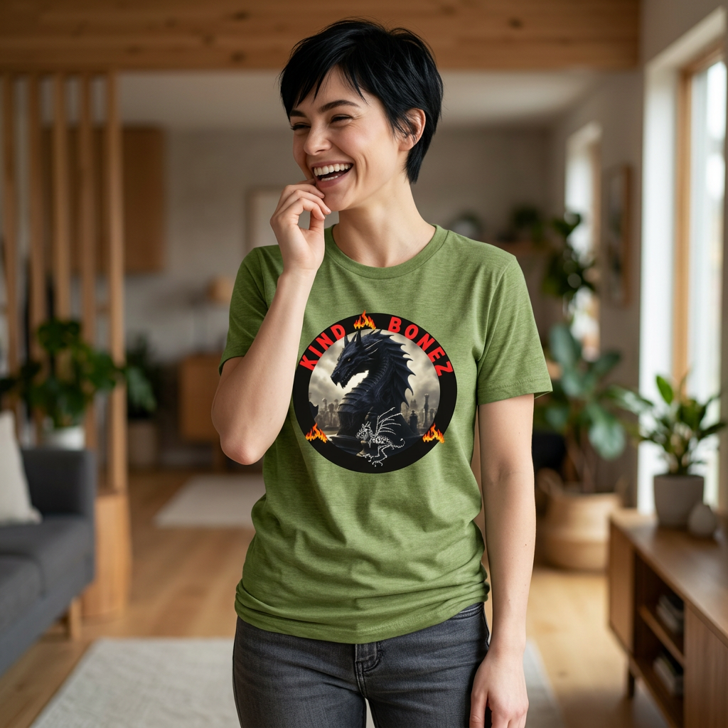 T-Shirt — 'Lind & Bonez' Dragon Skull Graphic Tee (Gothic Fantasy Band Style)