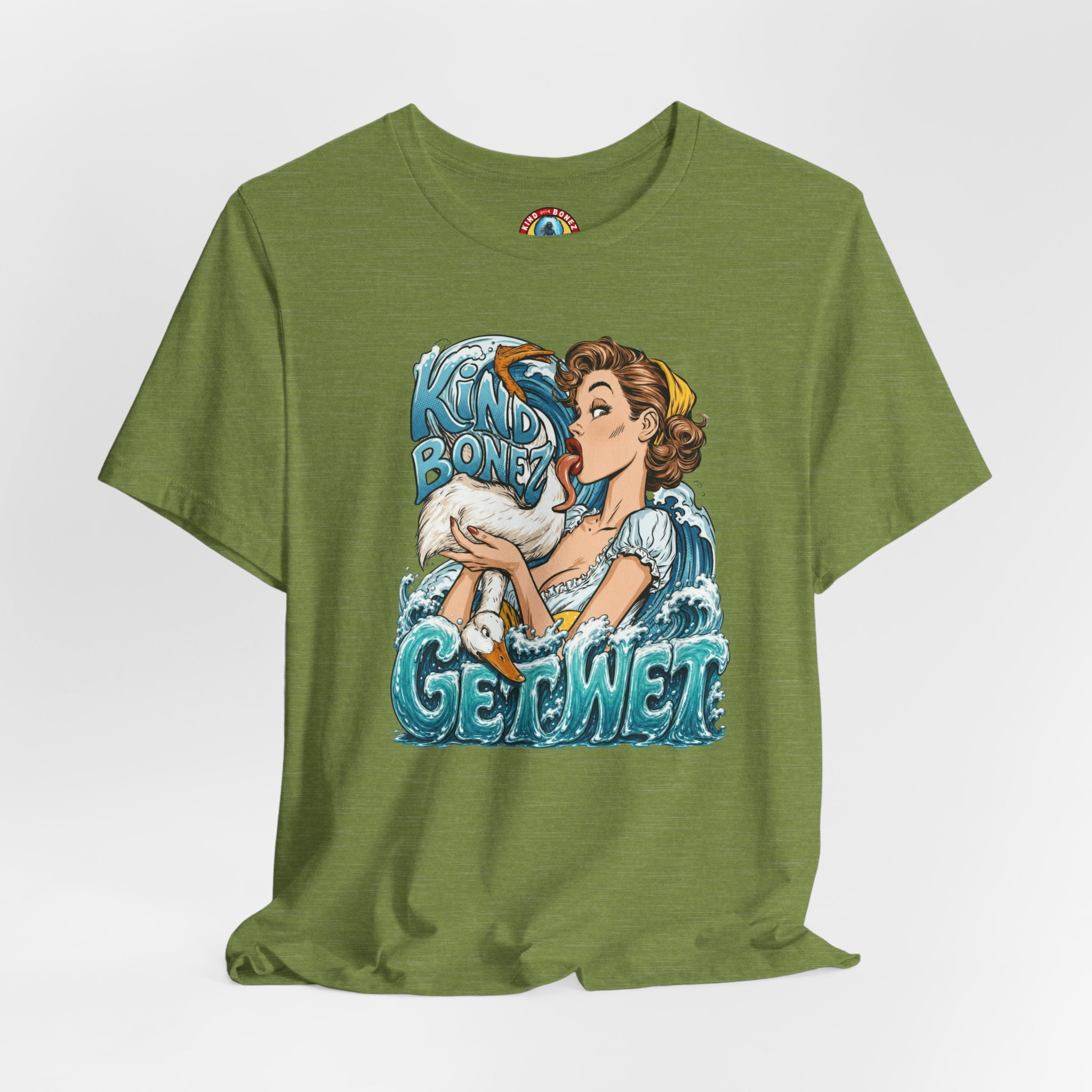 Kind Bonez - Get Wet Surf T-Shirt — Retro Pinup & Duck Graphic Tee