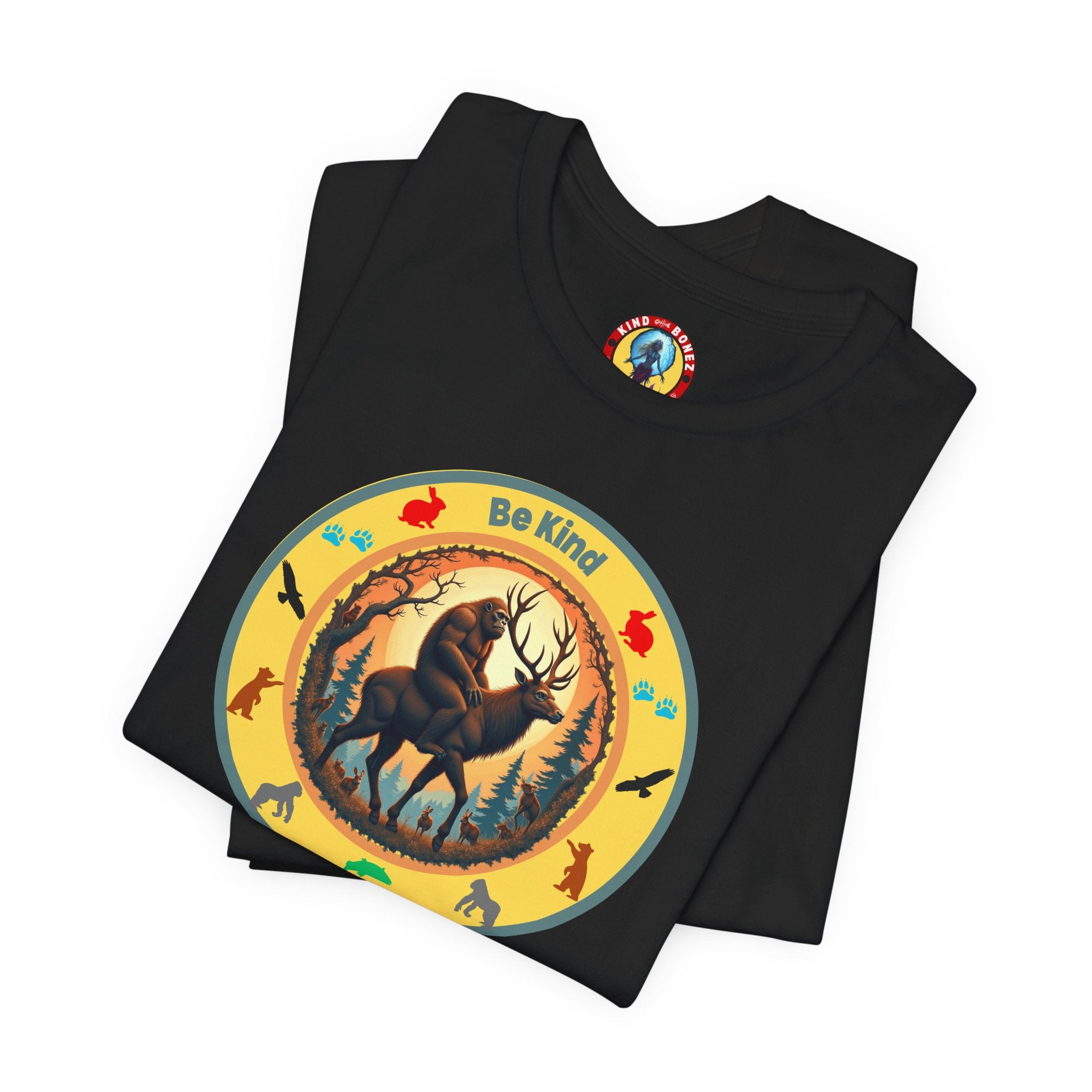 BE KIND Sasquatch BigFoot Riding a Deer T-Shirt