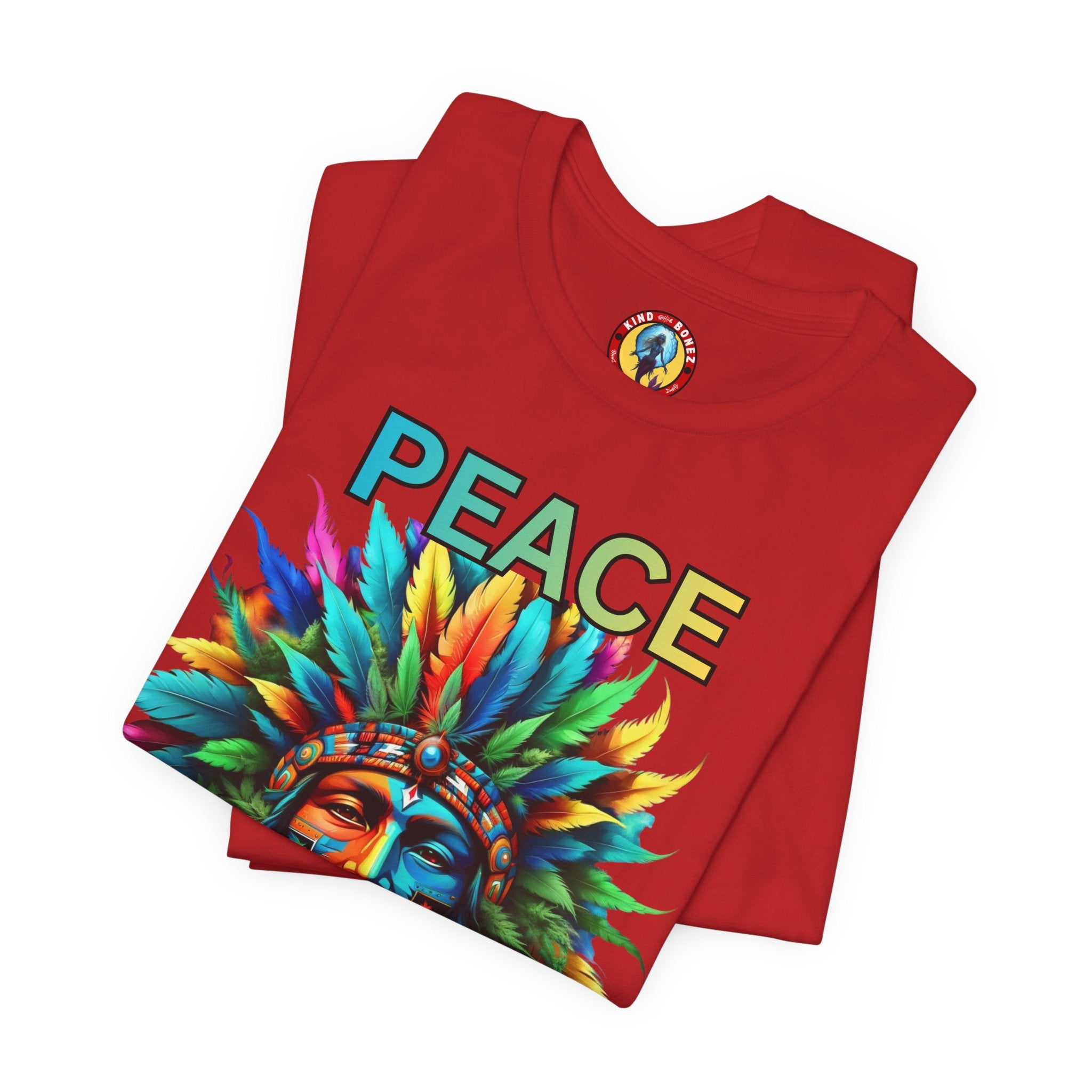 Peace - Native Marijuana Headdress T-Shirt — Colorful Tribal Chief Graphic Tee