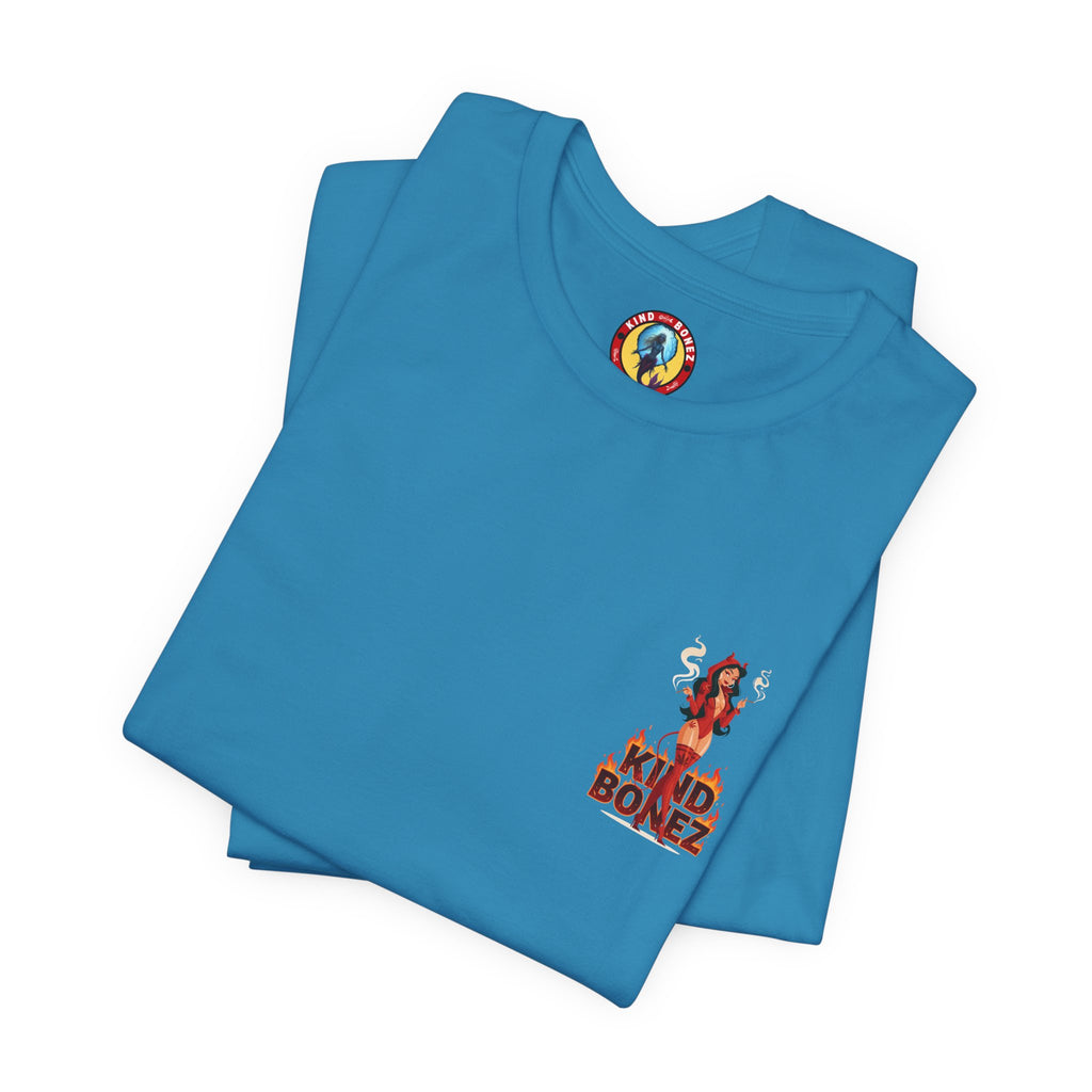 Burn With Me Soul Flame Tee — Retro Pinup Devil Girl Graphic T-Shirt